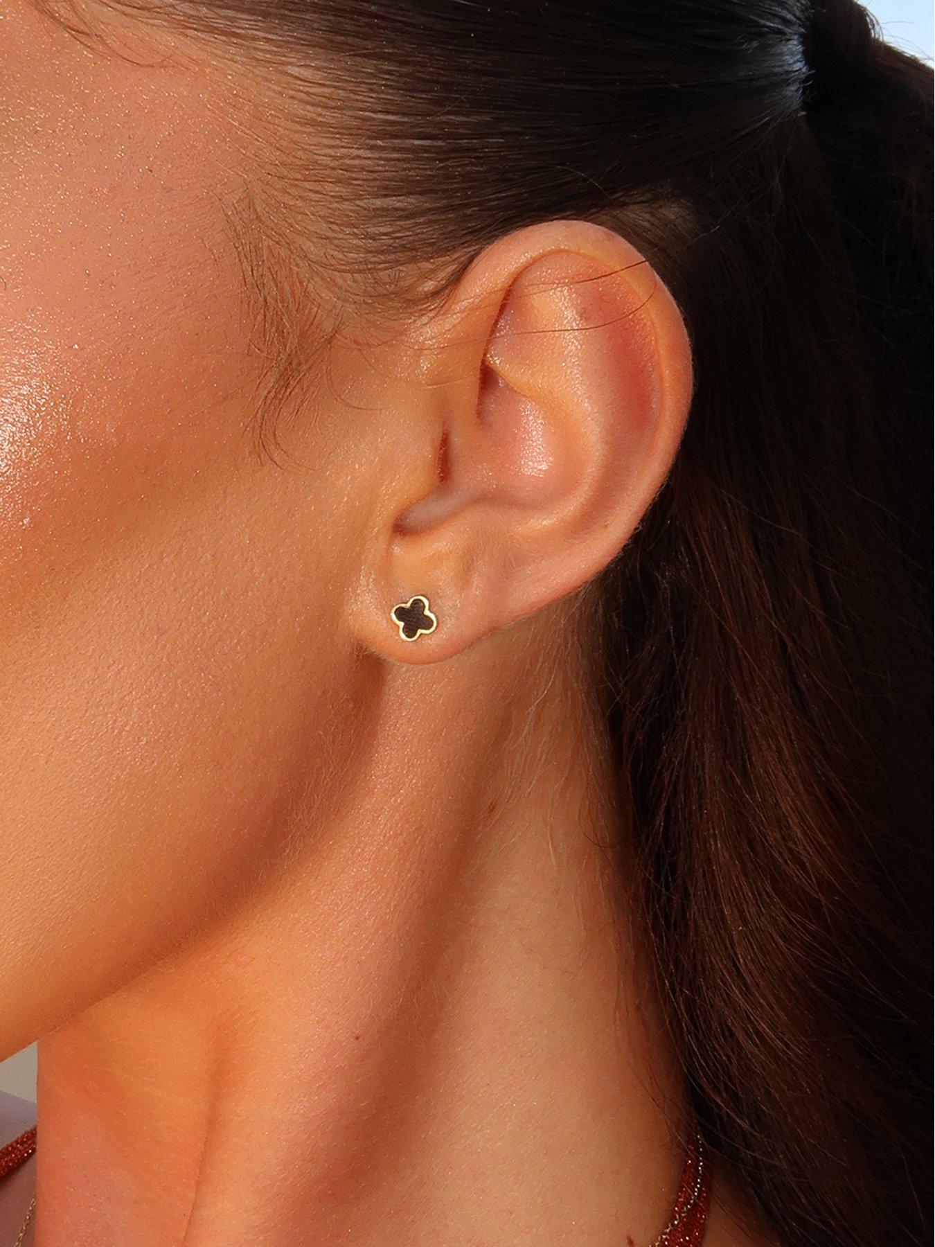 Image 2 of 2 of Say It With Crystal Clover Earrings Tiger Eye - Gold
