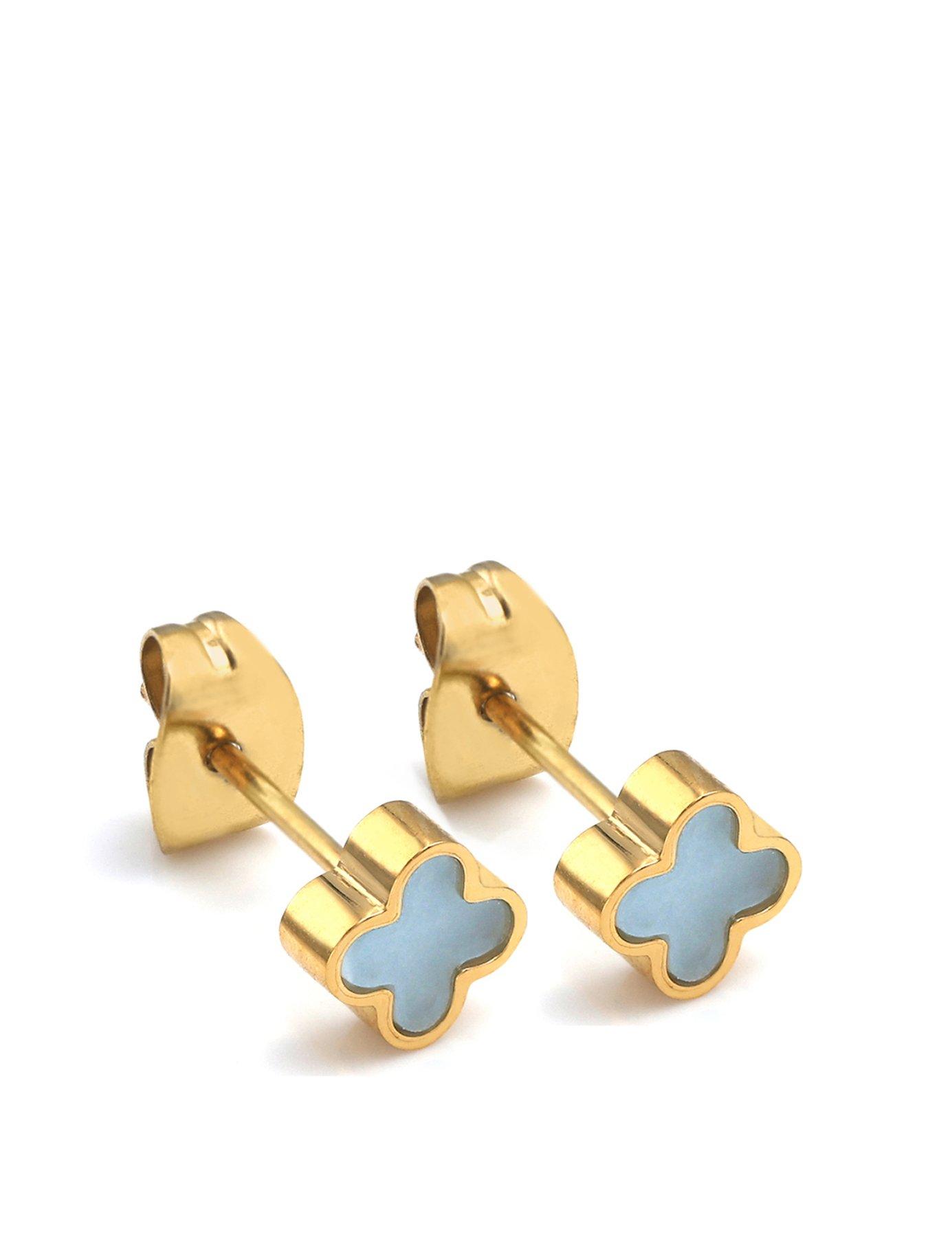 undefined Crystal Clover Earrings Turquoise - Yellow Gold