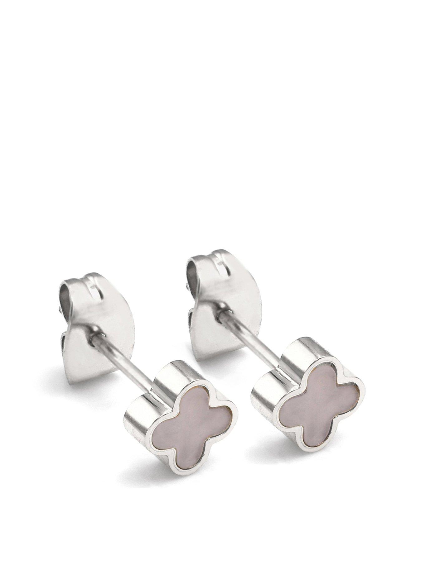 undefined Crystal Clover Earrings Rose Quartz - Silver