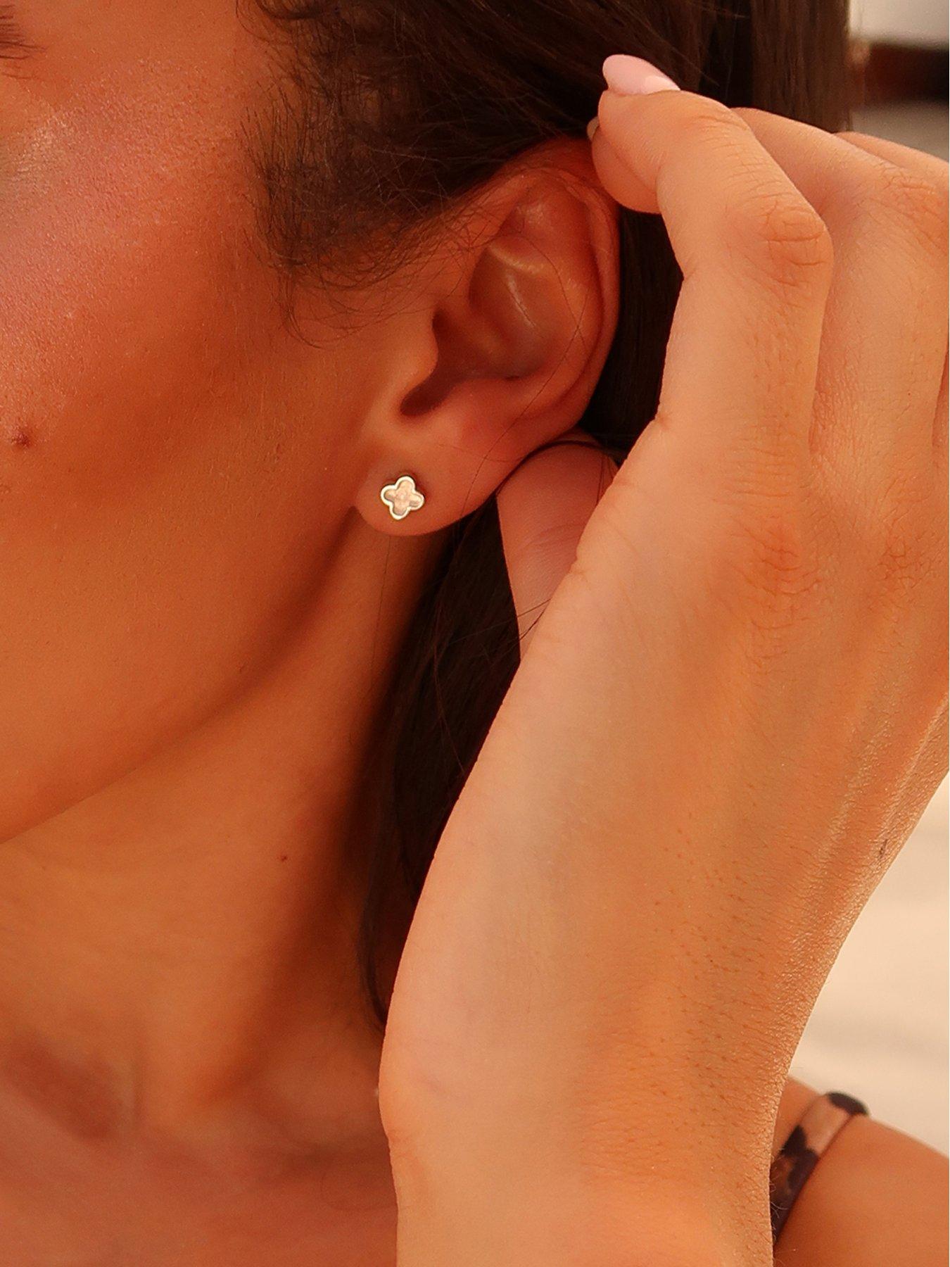 Image 2 of 2 of Say It With Crystal Clover Earrings Rose Quartz - Silver