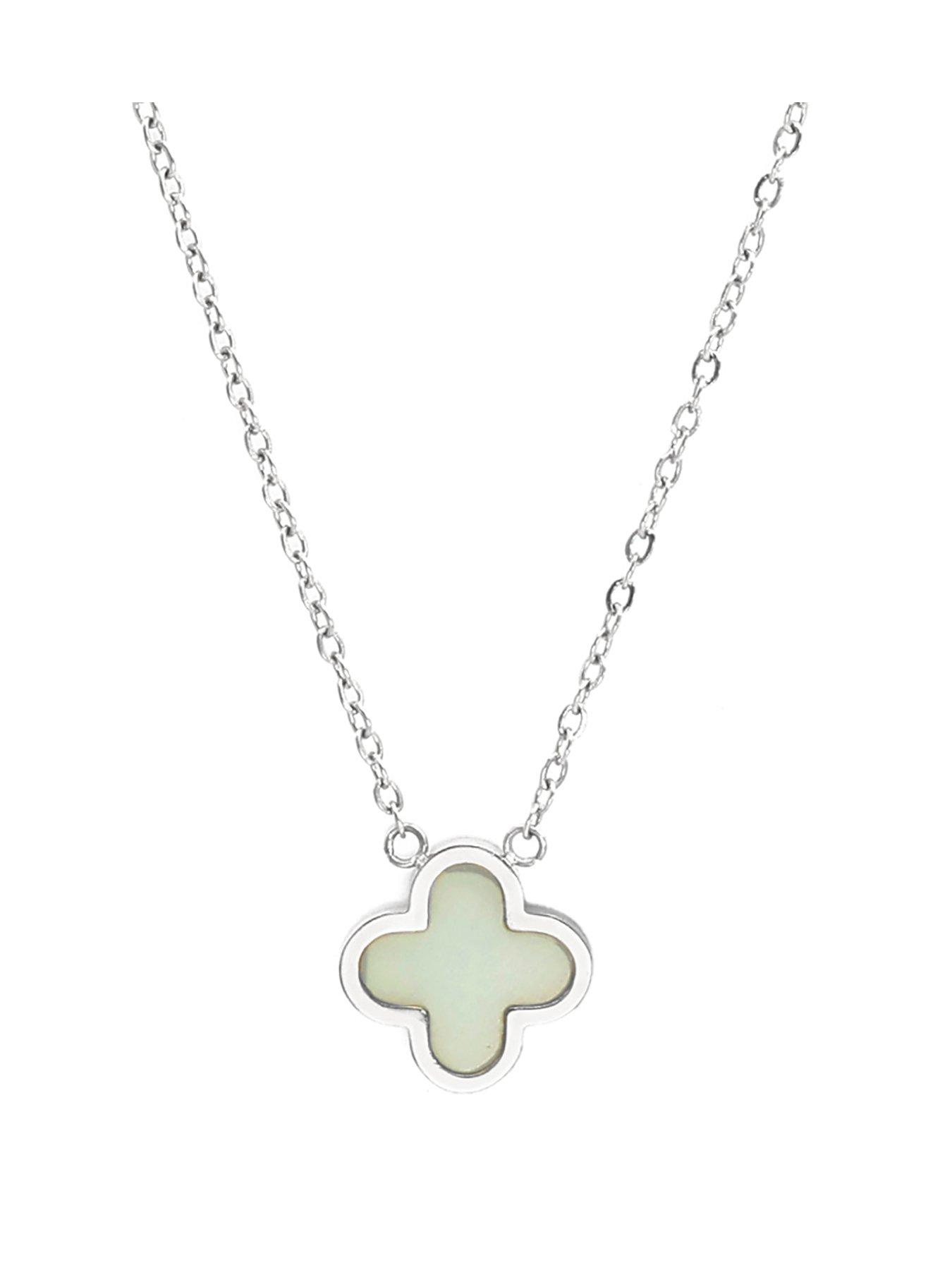 undefined Crystal Clover Necklace Jade Stone - Silver