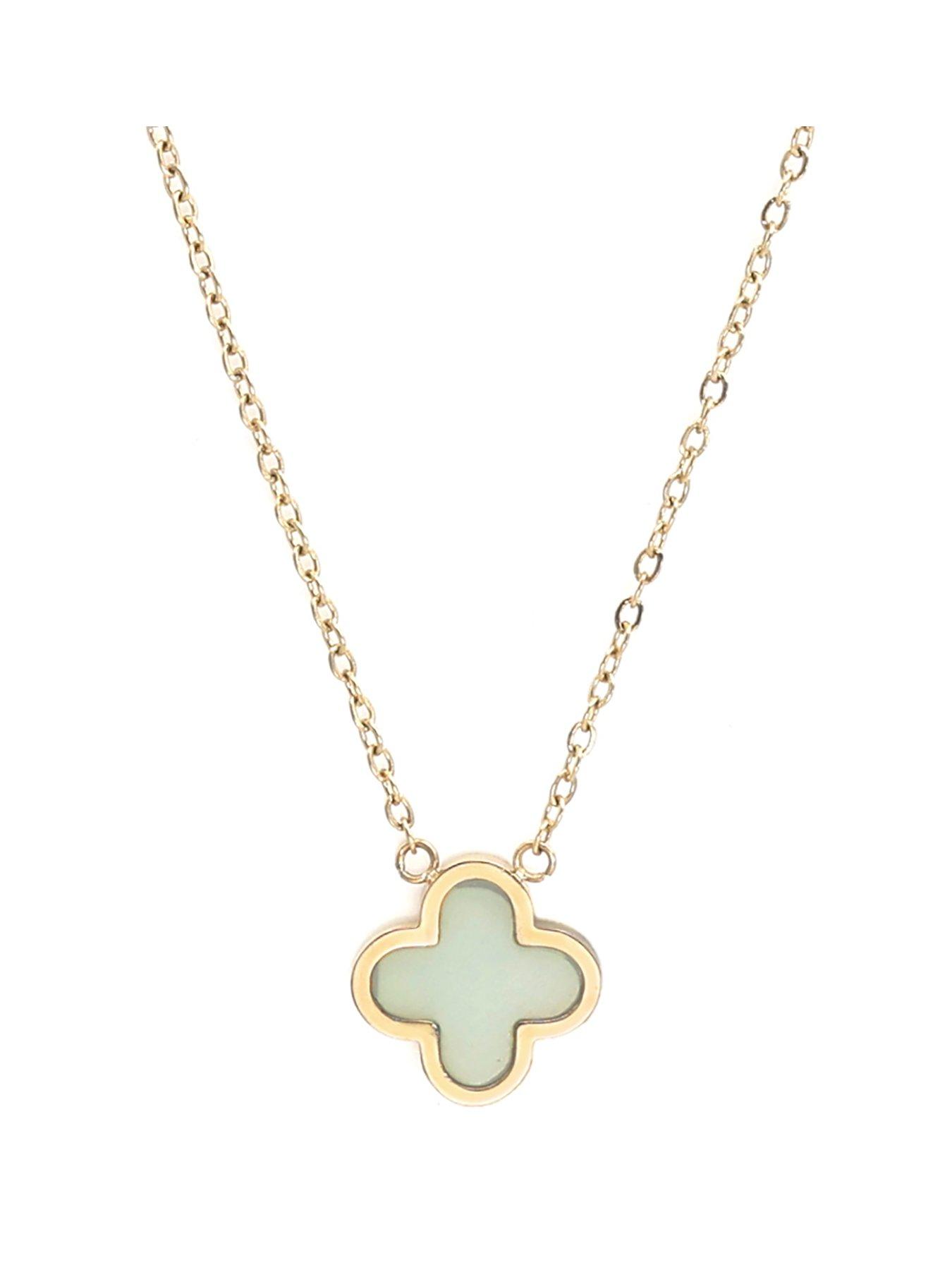 undefined Crystal Clover Necklace Jade Stone - Gold