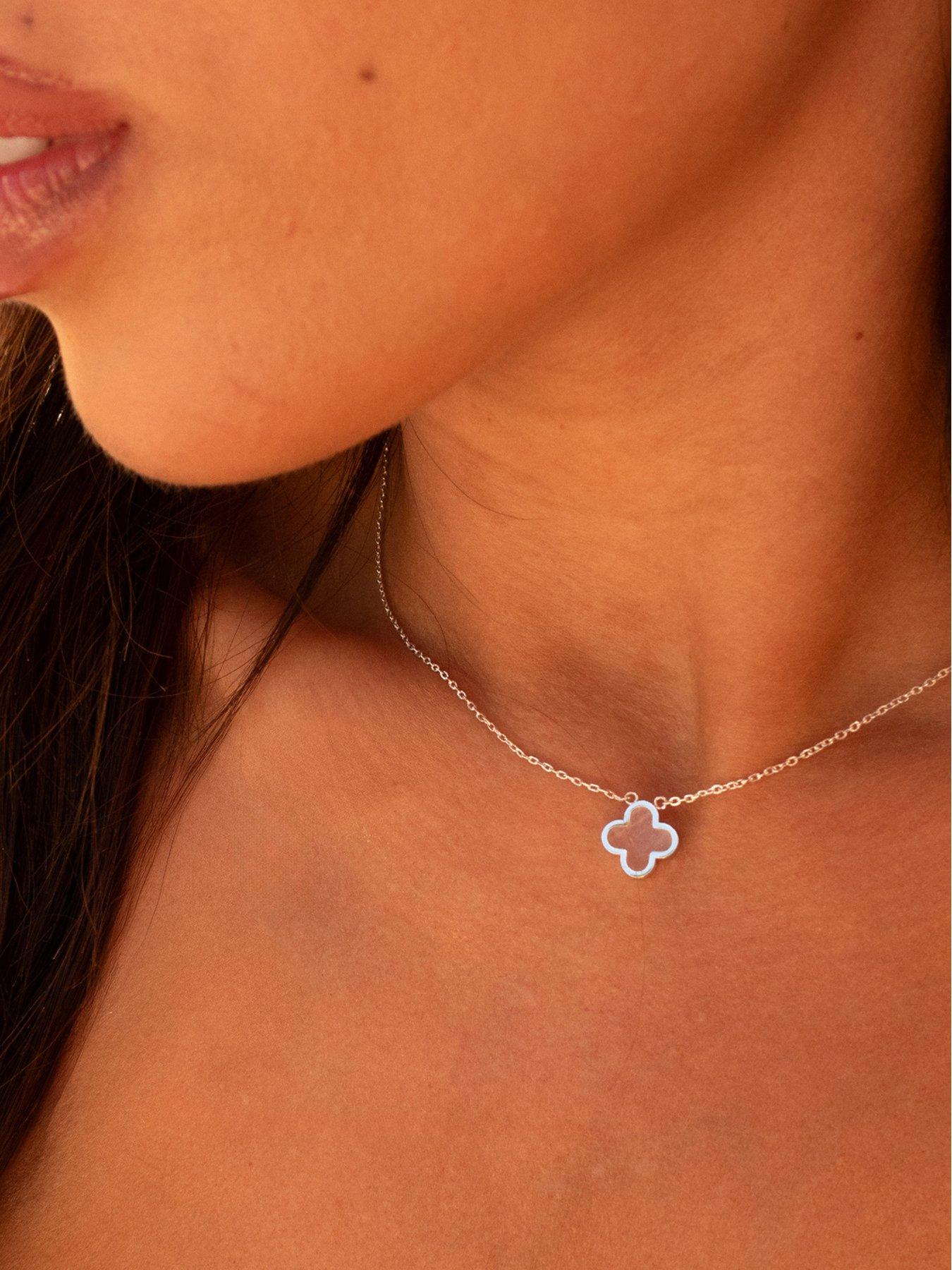 Image 2 of 2 of Say It With Crystal Clover Necklace Rose Quartz - Silver