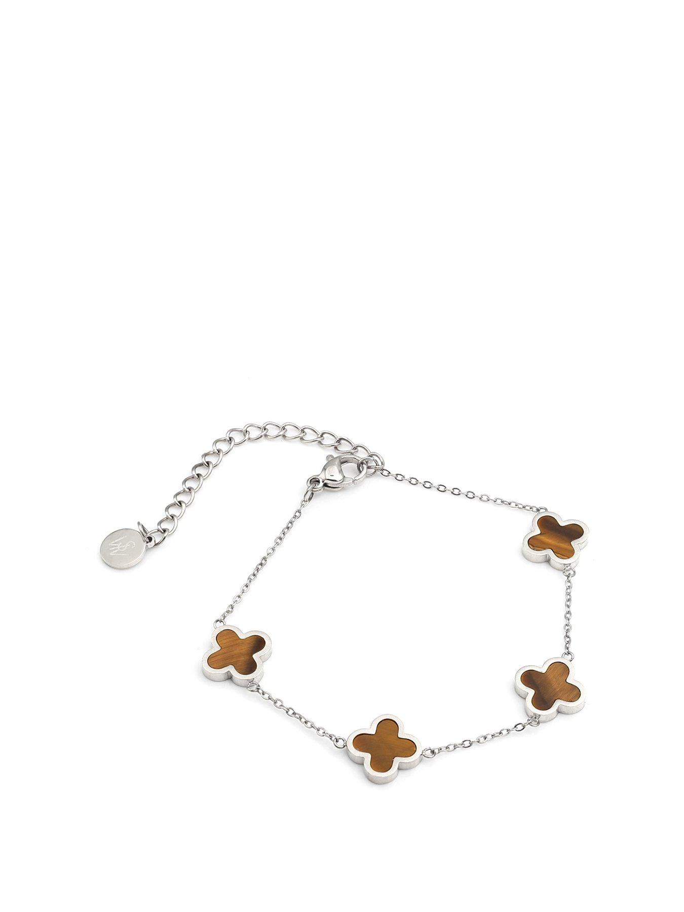 undefined Crystal Clover Bracelet Tiger Eye - Silver