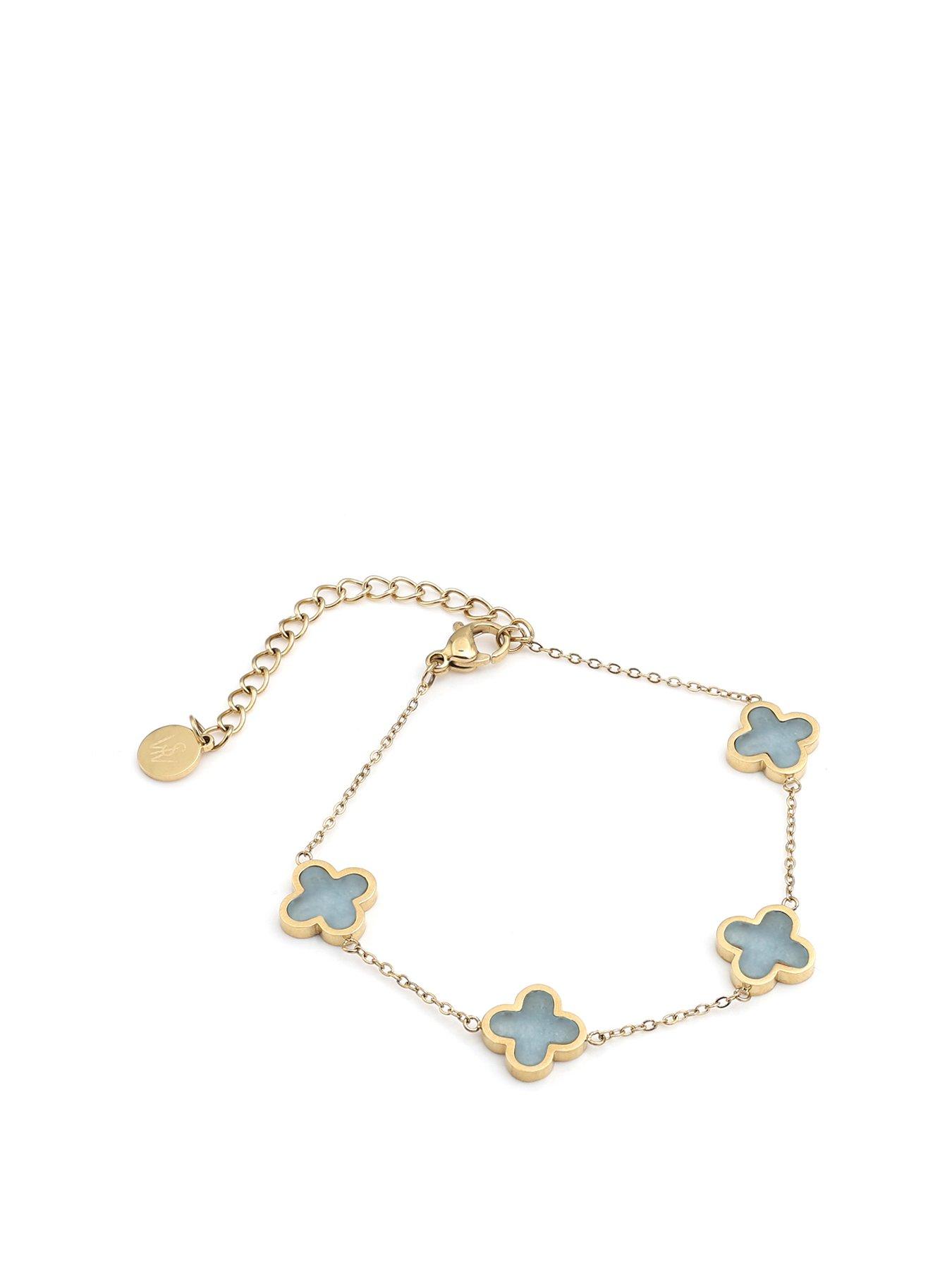 undefined Crystal Clover Bracelet Turquoise - Yellow gold