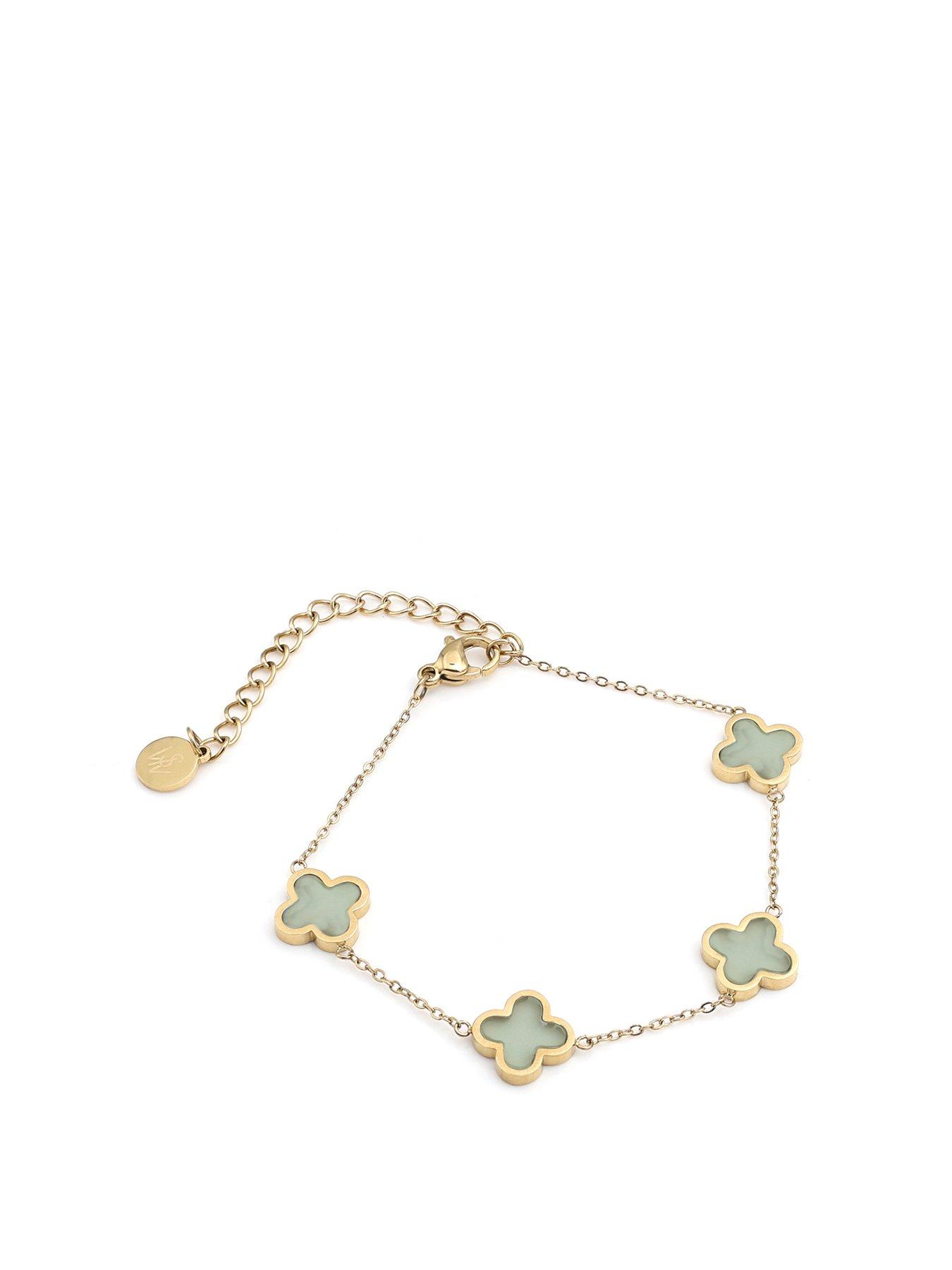 undefined Crystal Clover Bracelet Jade Stone - Yellow gold