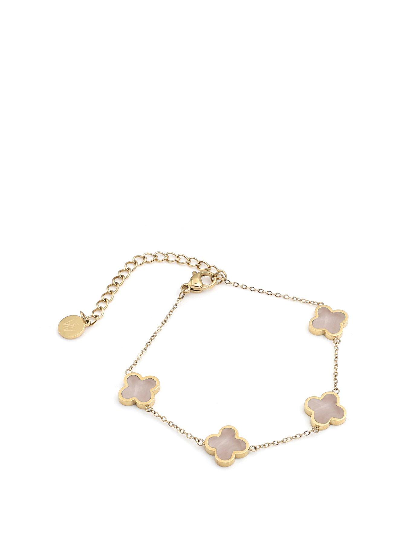 undefined Crystal Clover Bracelet Rose Quartz - Gold