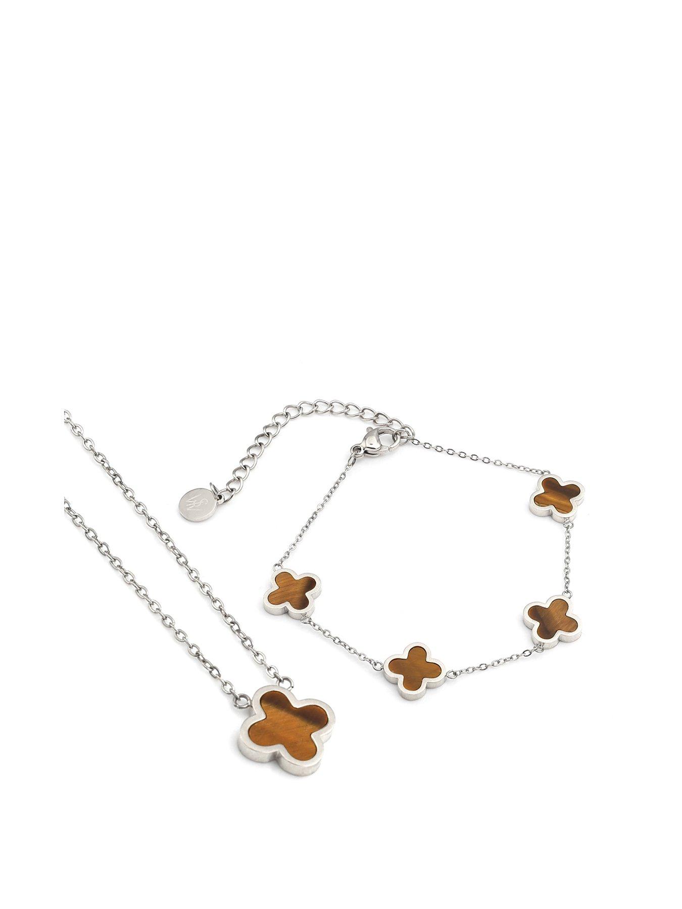 undefined Crystal Clover Tiger Eye Gift Set - Silver
