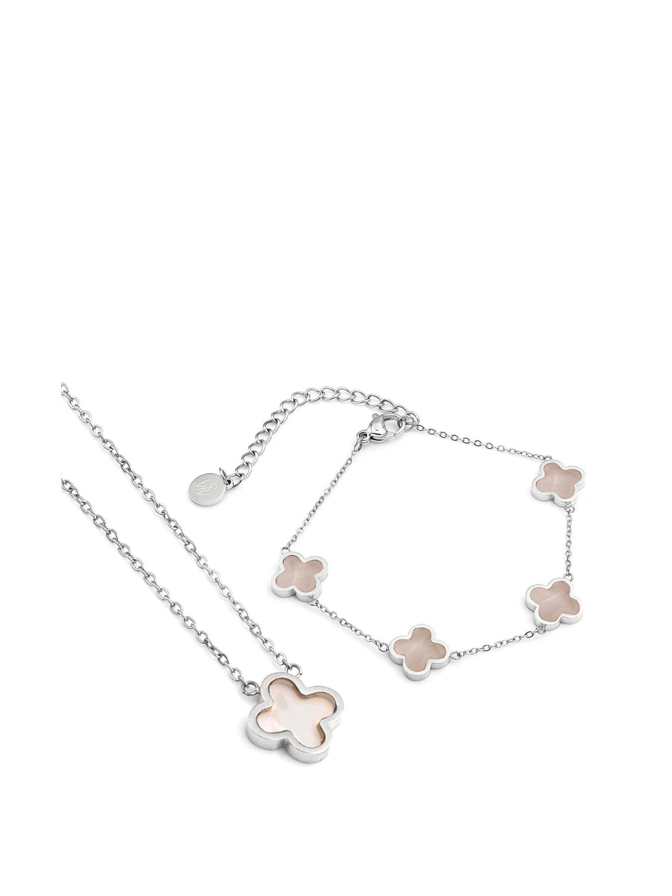 Say It With Crystal Clover Rose Quartz Gift Set - Silver