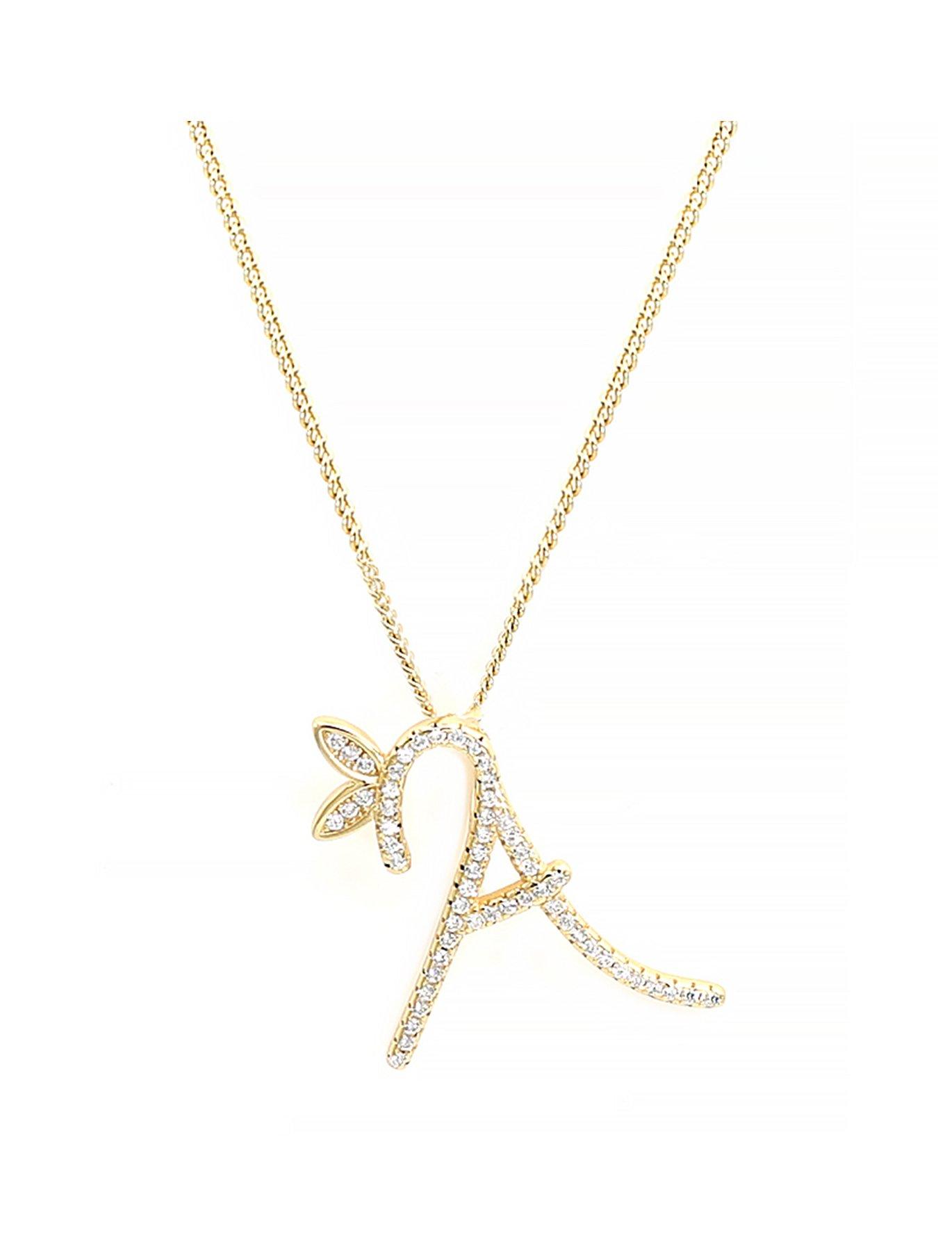 Say It With 1 Inch Winged Full Cz Stones Initial Necklace - Gold A-Z - L
