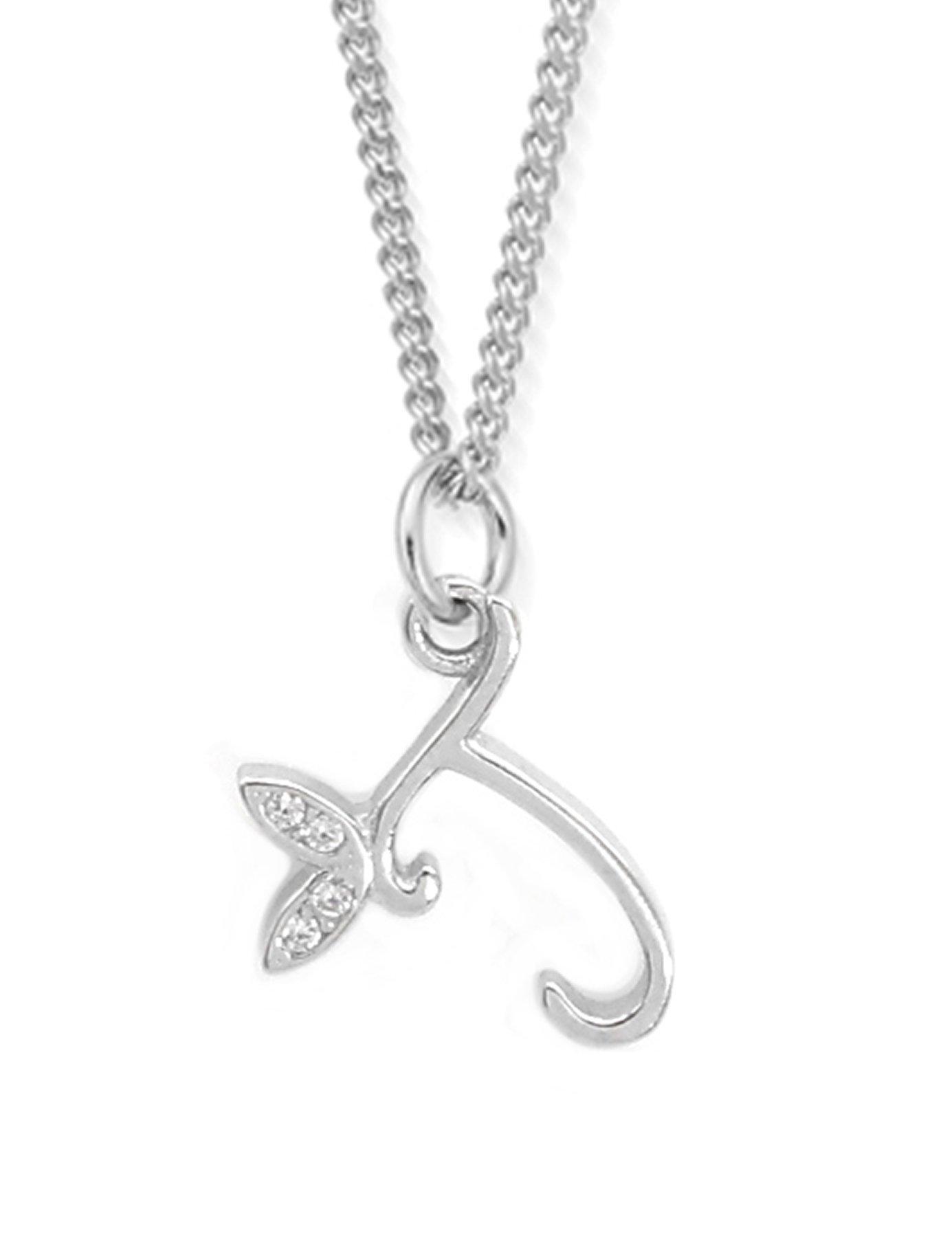 Say It With Dainty Winged Initial Charm Necklace - Sterling Silver A-Z - M
