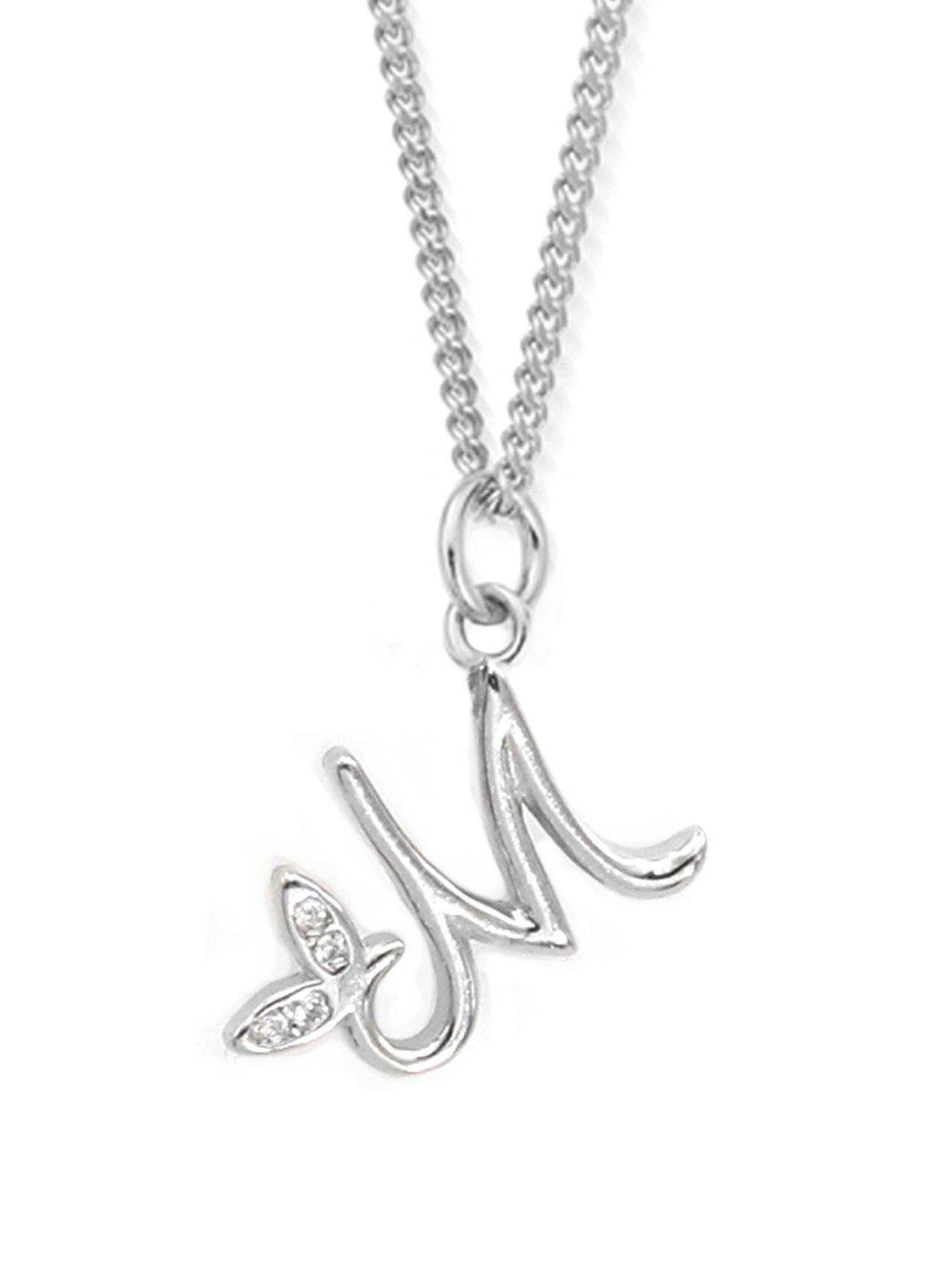 Say It With Dainty Winged Initial Charm Necklace - Sterling Silver A-Z - M