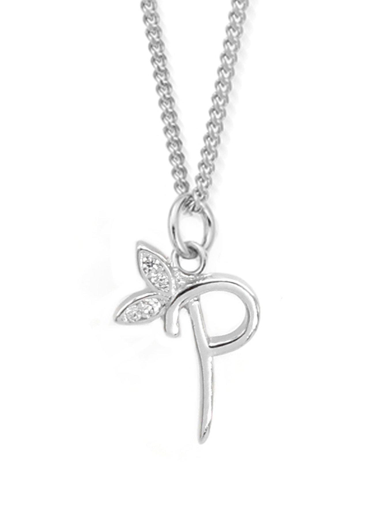 Say It With Dainty Winged Initial Charm Necklace - Sterling Silver A-Z - M