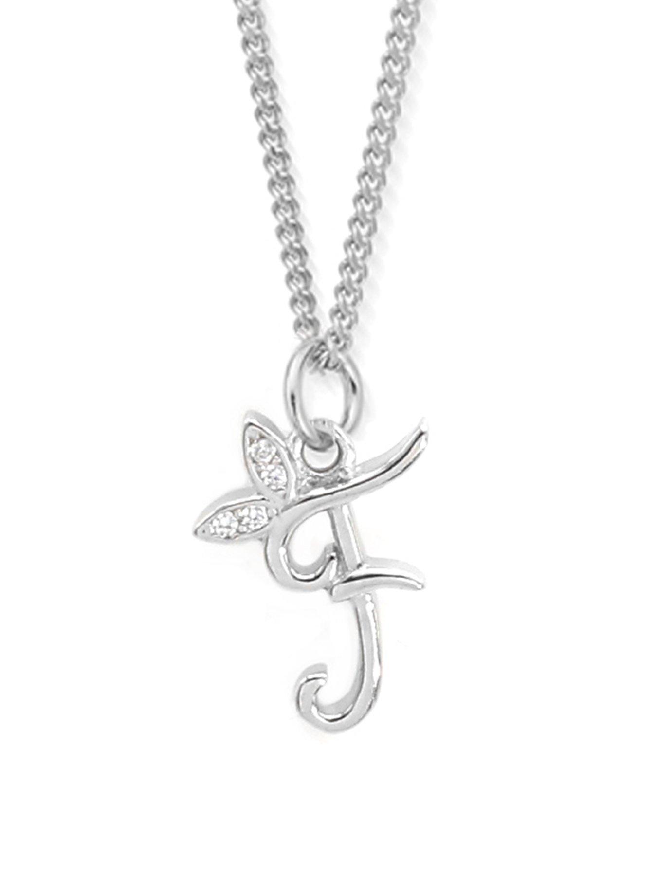 Say It With Dainty Winged Initial Charm Necklace - Sterling Silver A-Z - M