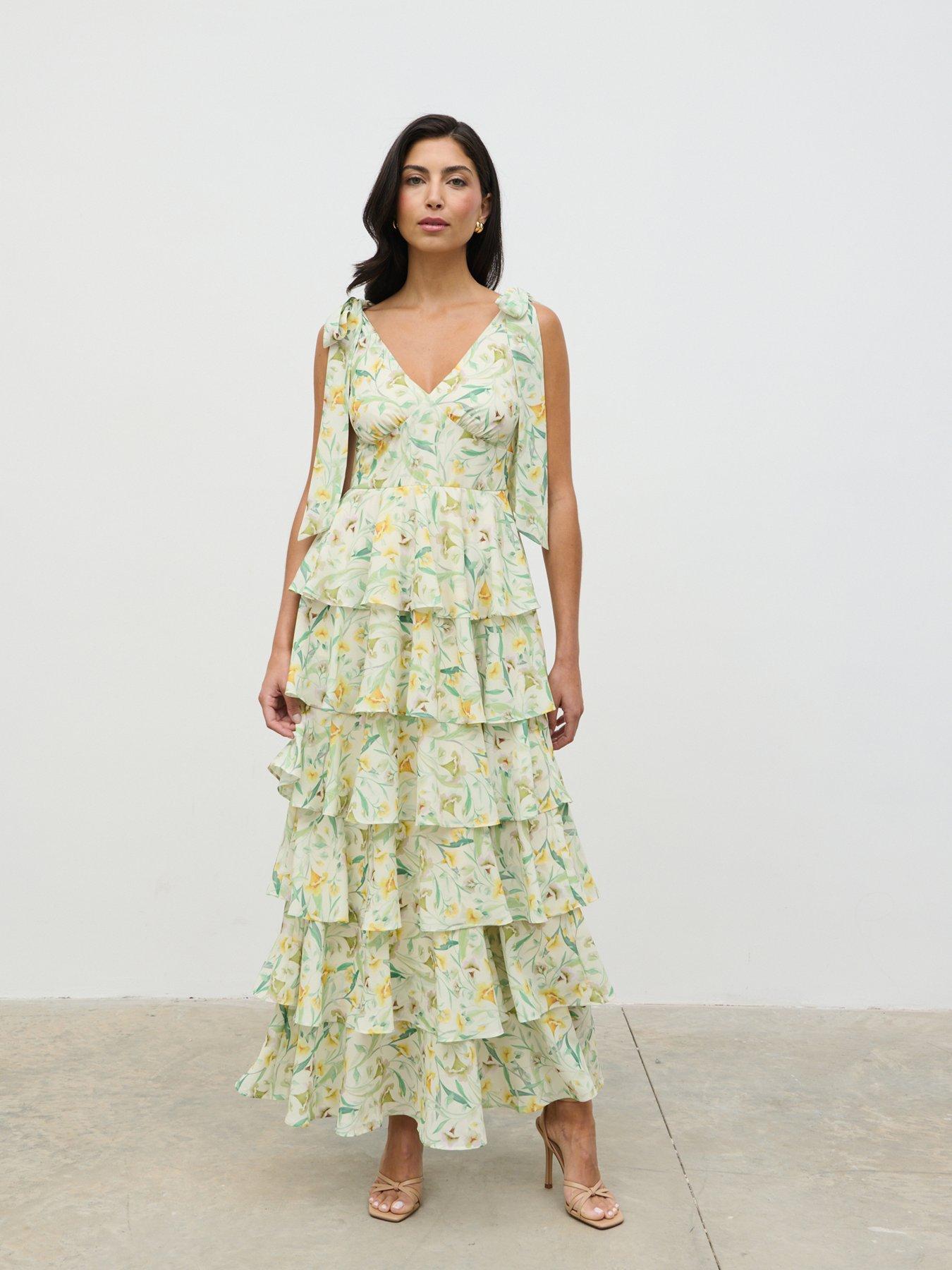 Pretty Lavish Fiore Tie Ruffle Maxi Dress - Botanic Floral | Very