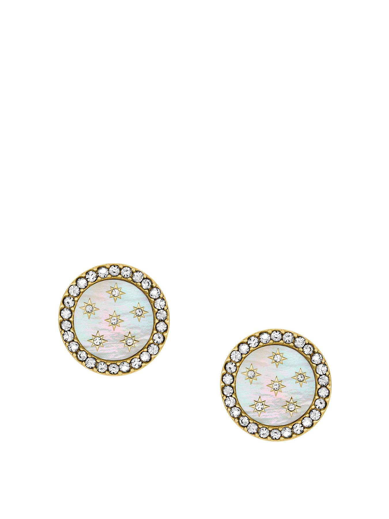 Fossil Women's Classic Mother-of-Pearl Gold-Tone Stainless Steel Stud Earrings, JF04868710