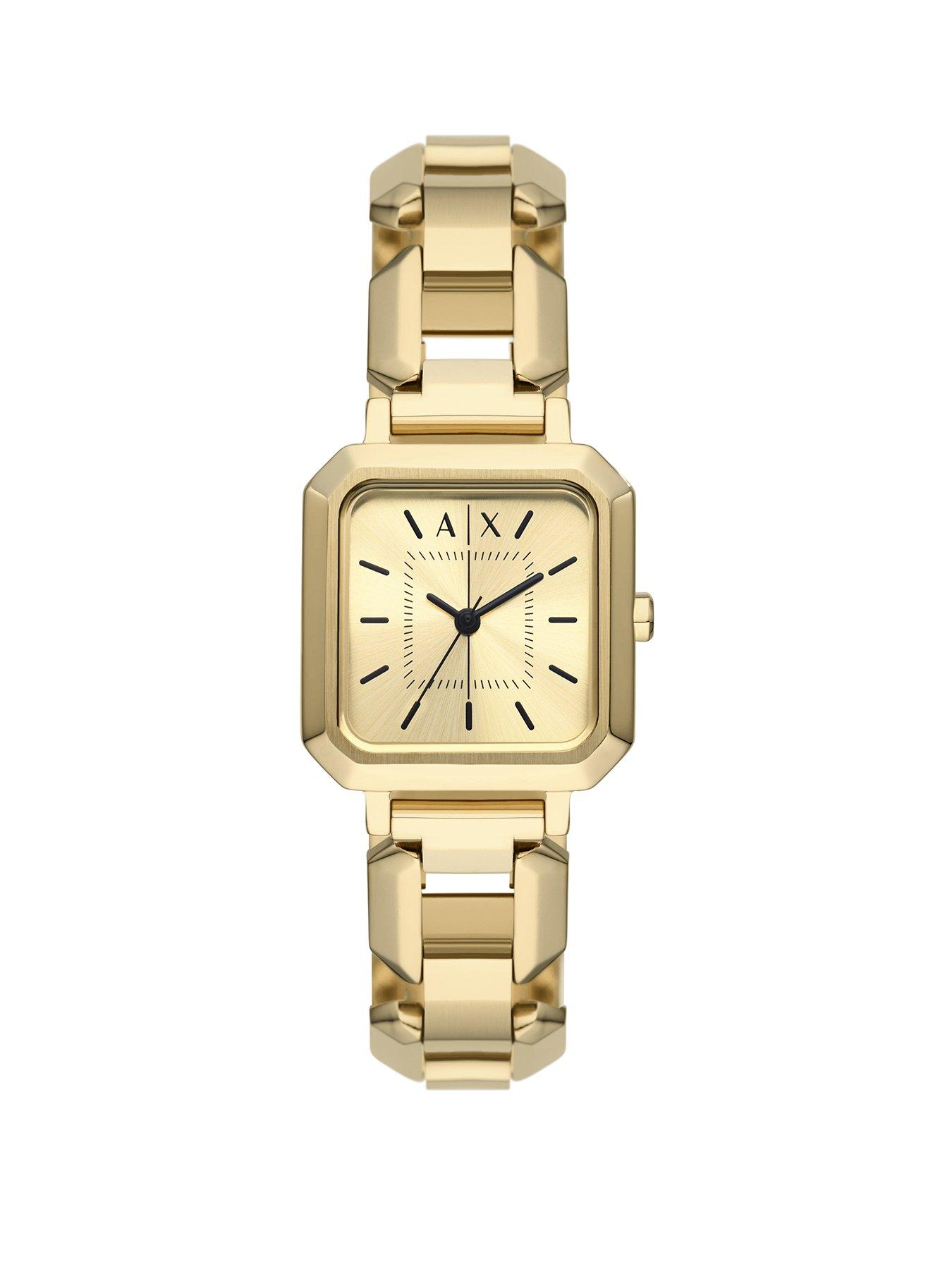 Armani Exchange Women's Three-Hand, Gold-Tone Stainless Steel Watch ...