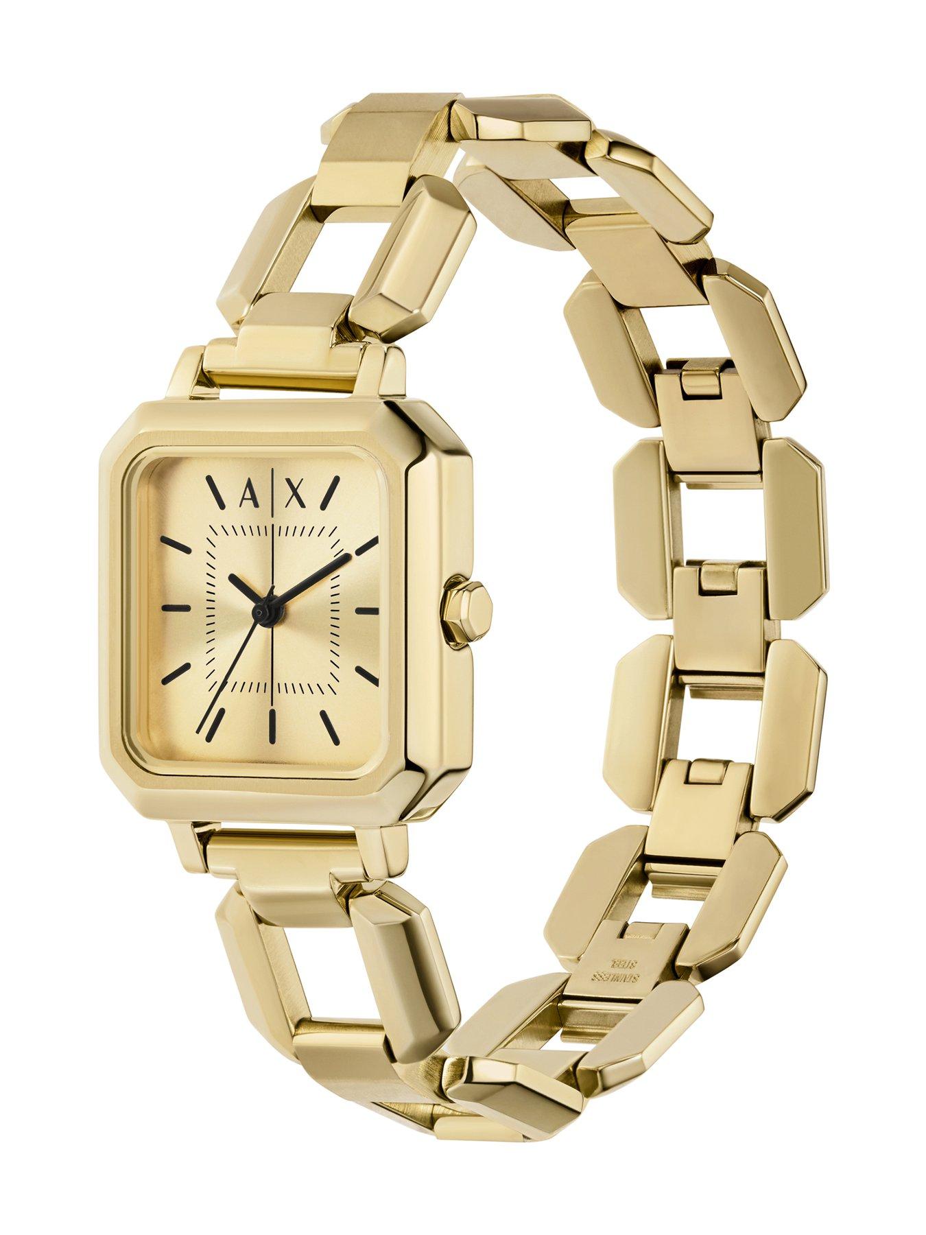 Armani Exchange Women's Three-Hand, Gold-Tone Stainless Steel Watch ...