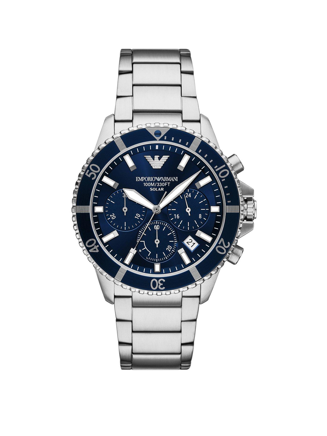 Emporio Armani Men's World Explorer Solar-Powered Chronograph, Stainless Steel Watch, Ar11681 - Silver