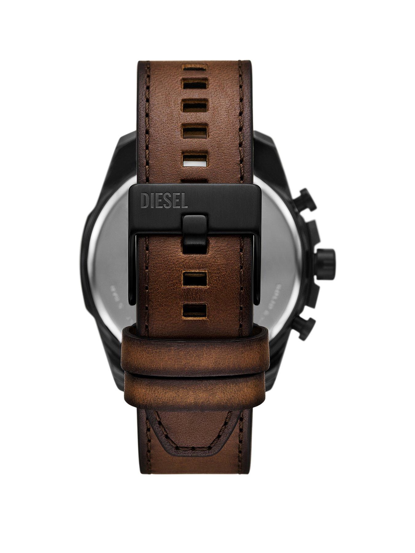 Diesel Men's Mega Chief Slim Chronograph Brown Leather Watch