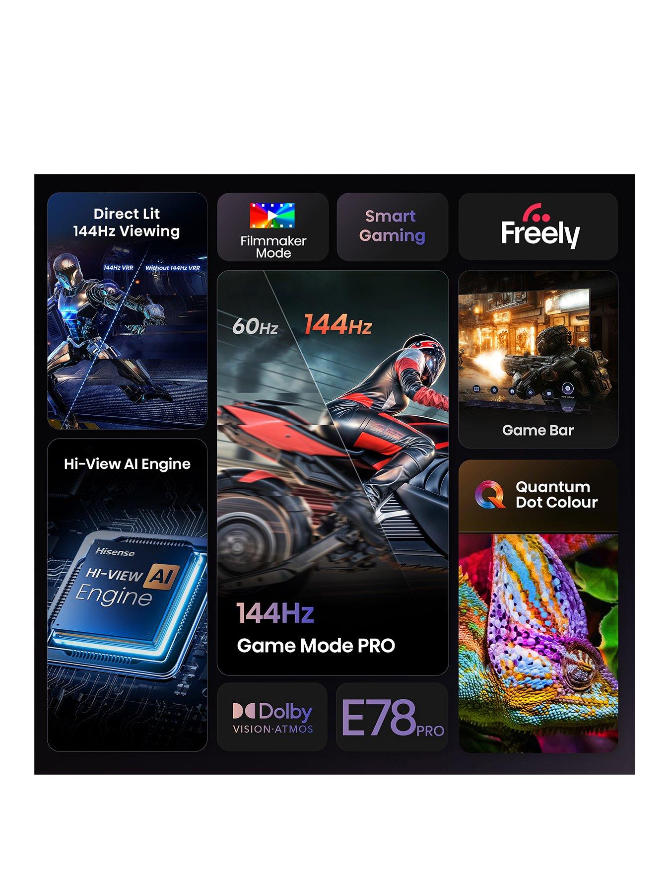 Image 3 of 7 of Hisense 55" E78QTUK PRO 144Hz QLED Smart AI TV with Freely