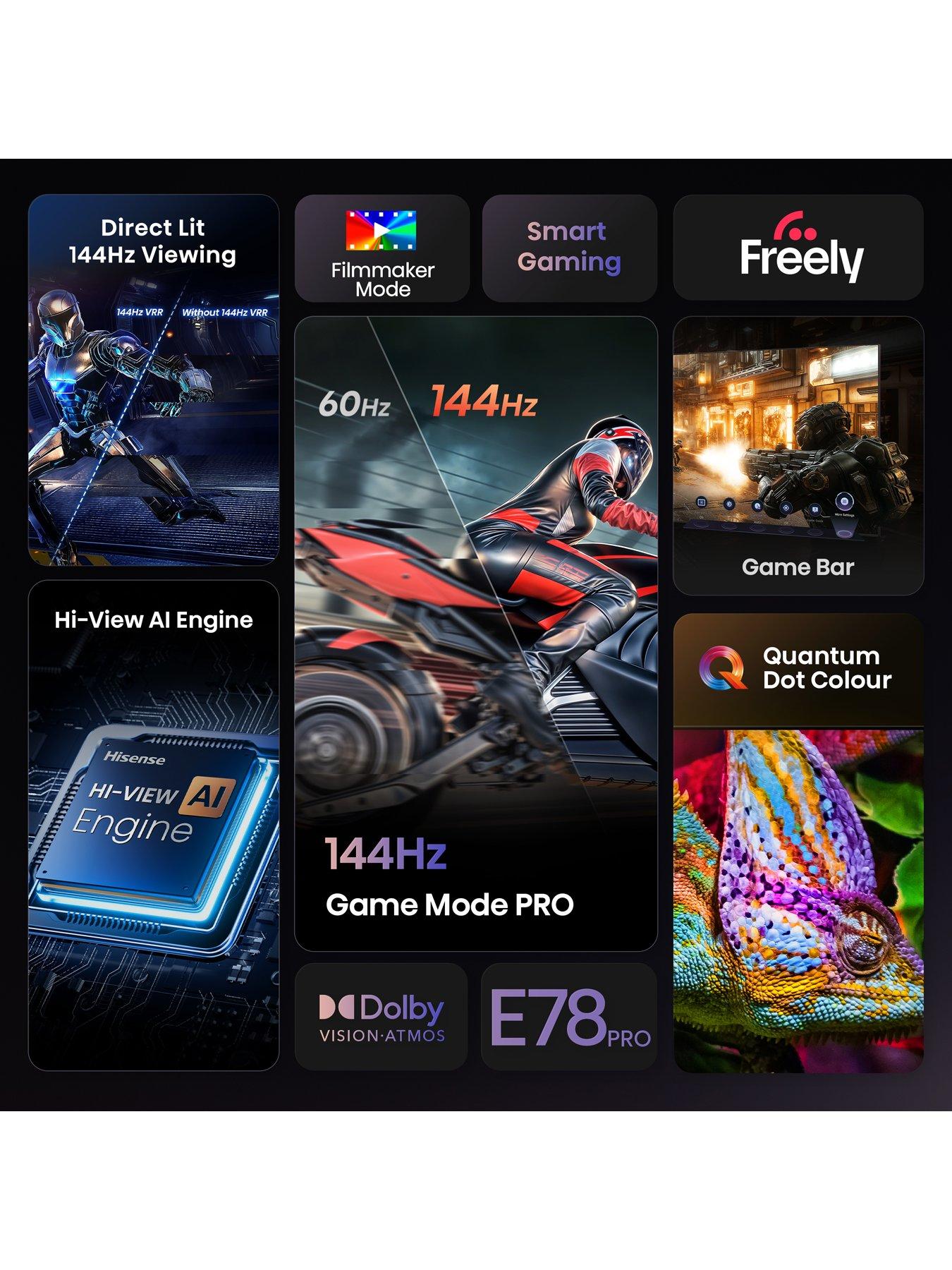 Image 4 of 8 of Hisense E78Q PRO 50" 4K 144Hz QLED Smart AI TV with Freely- 50E78QTUK PRO