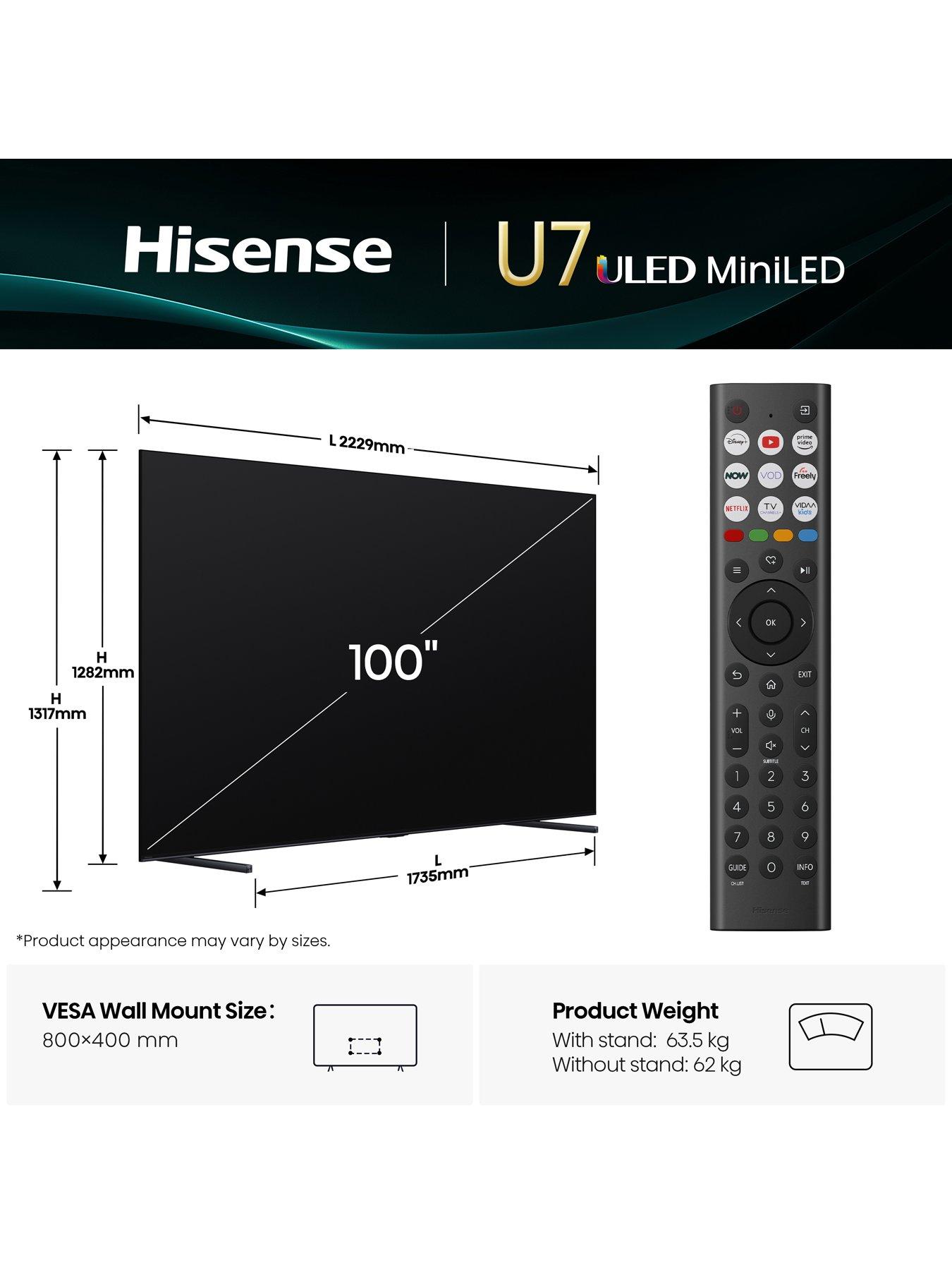 Image 6 of 7 of Hisense 100" U7QTUK MiniLED QLED 144Hz Smart AI TV with Freely