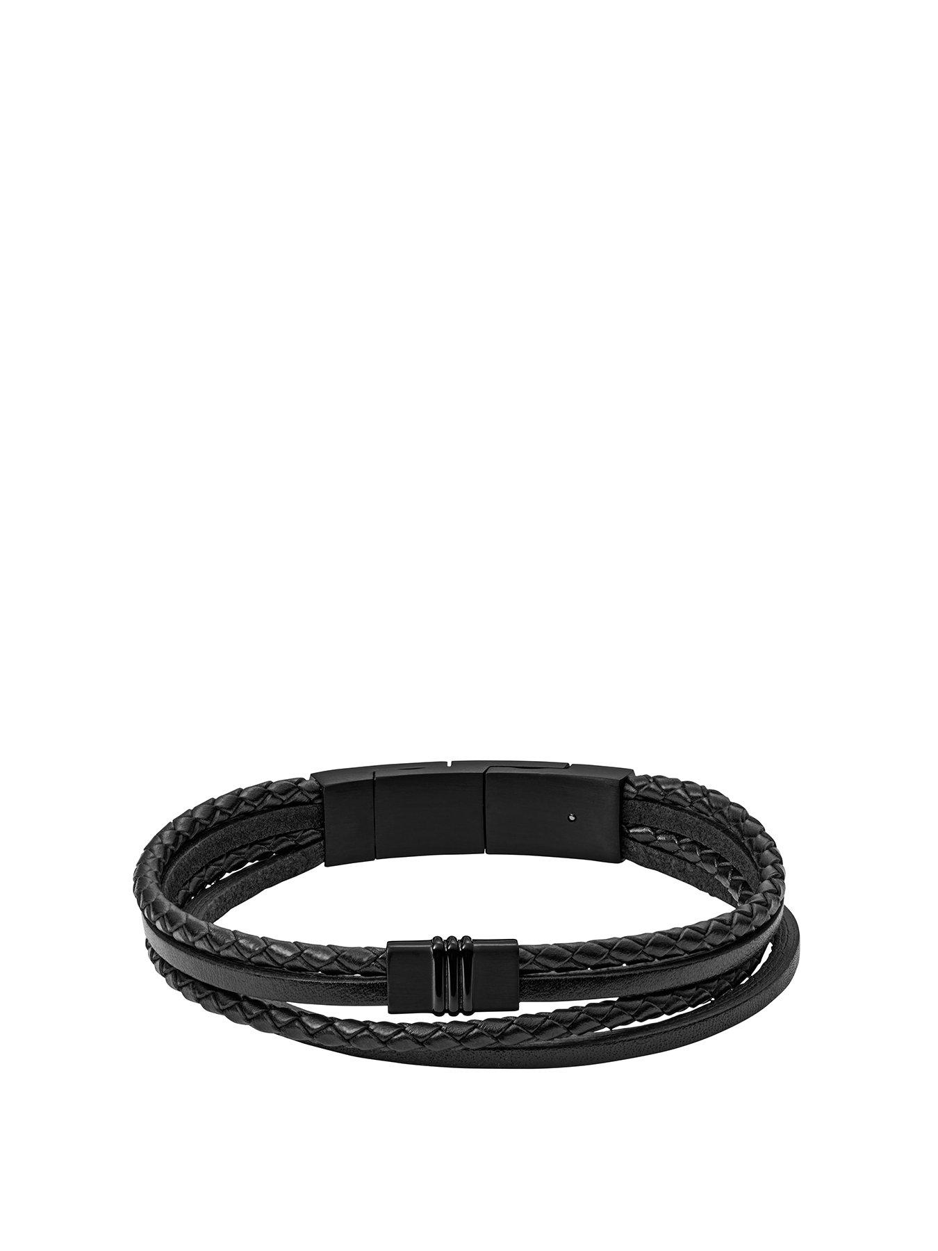 Fossil Men'S Core Multi-Strand Black Leather Bracelet, Jf03098001