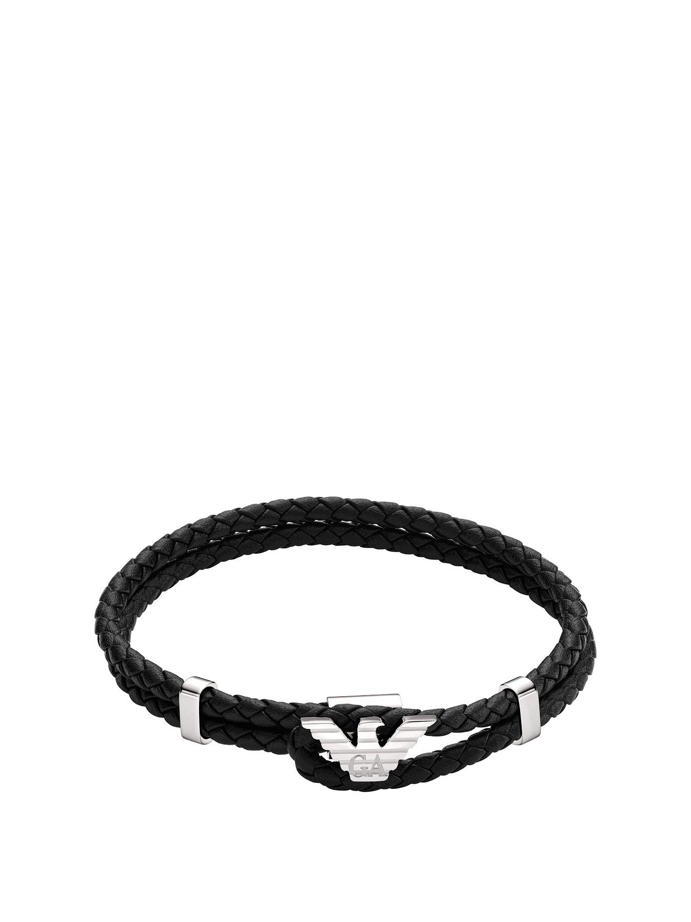 Emporio Armani Black Leather ID Bracelet | Very
