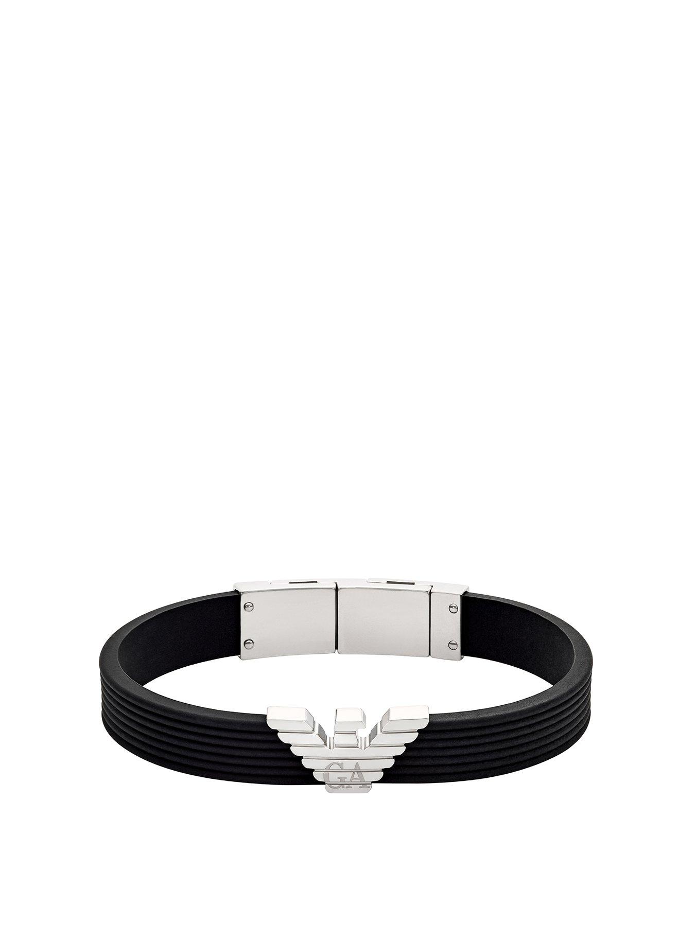 Image 1 of 4 of Emporio Armani Men's Black Silicone Id Bracelet, Egs3168040 - Silver
