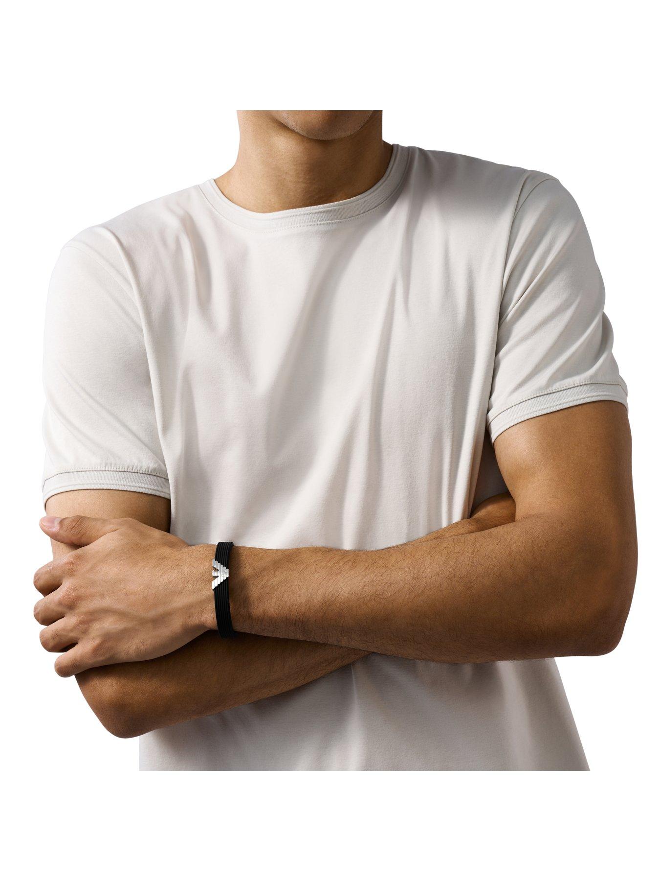 Image 2 of 4 of Emporio Armani Men's Black Silicone Id Bracelet, Egs3168040 - Silver