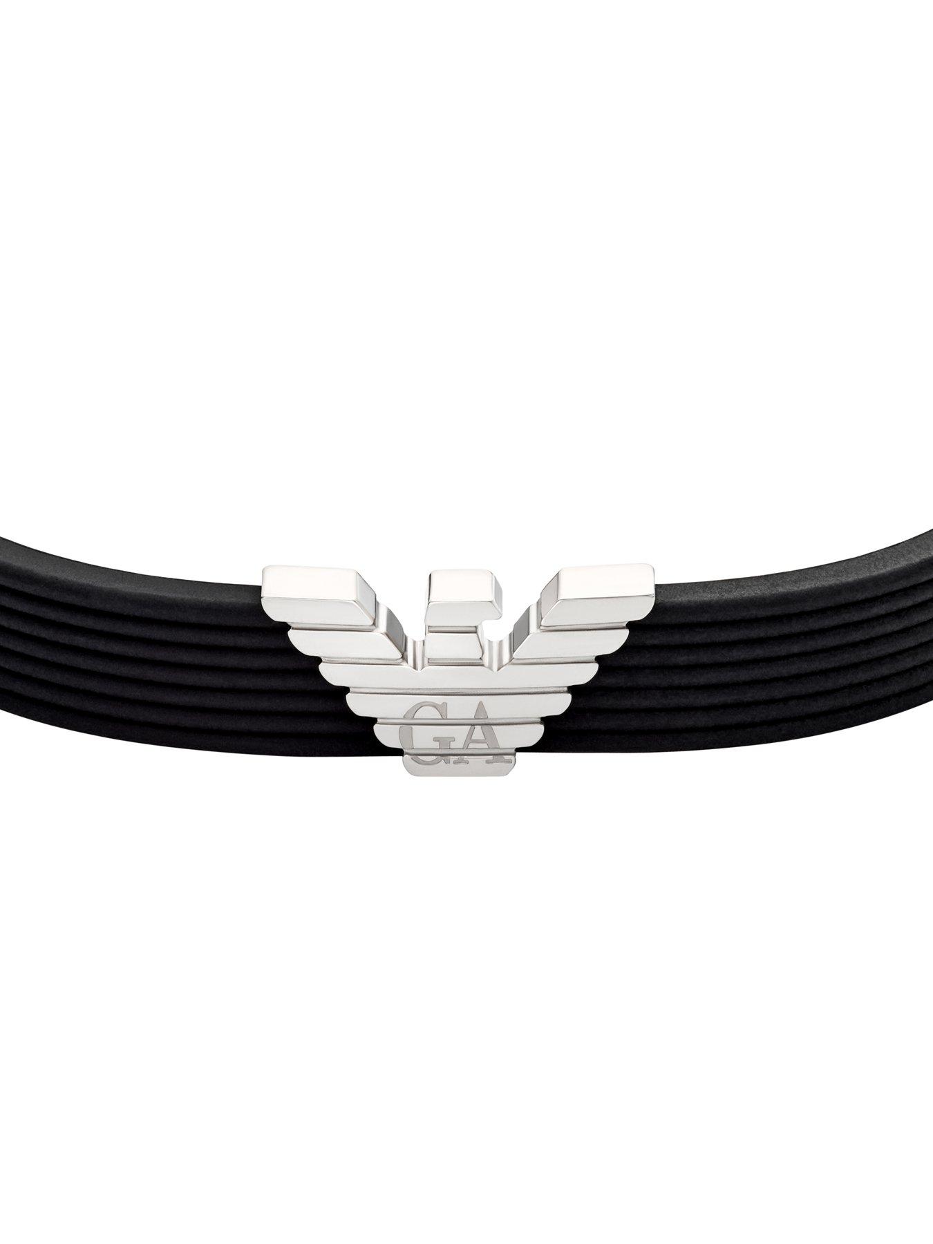 Image 3 of 4 of Emporio Armani Men's Black Silicone Id Bracelet, Egs3168040 - Silver