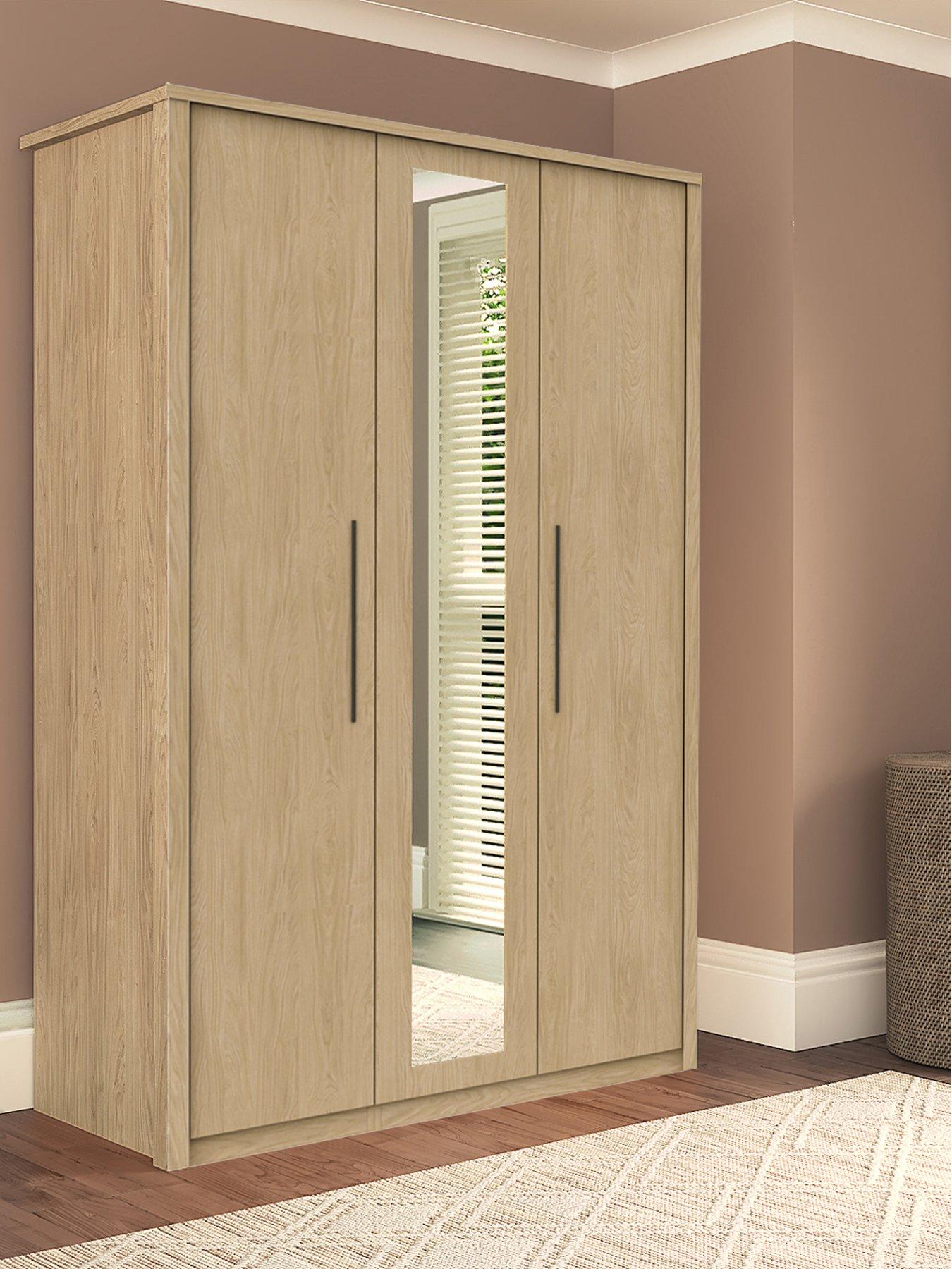 One Call Reign Part Assembled 3 Door Wardrobe With Mirror