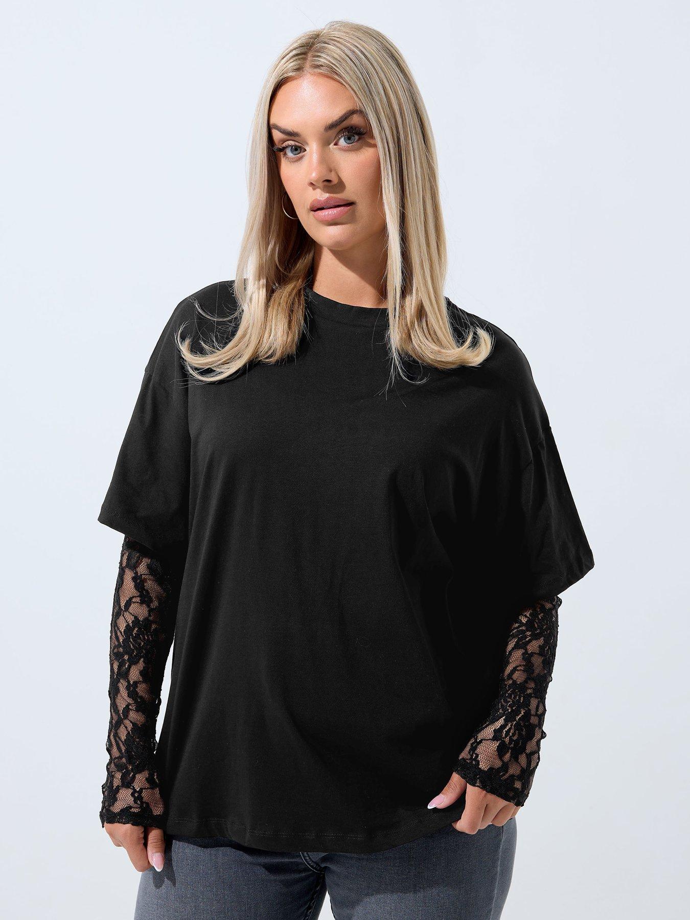undefined Curve Lace Sleeve Top - Black