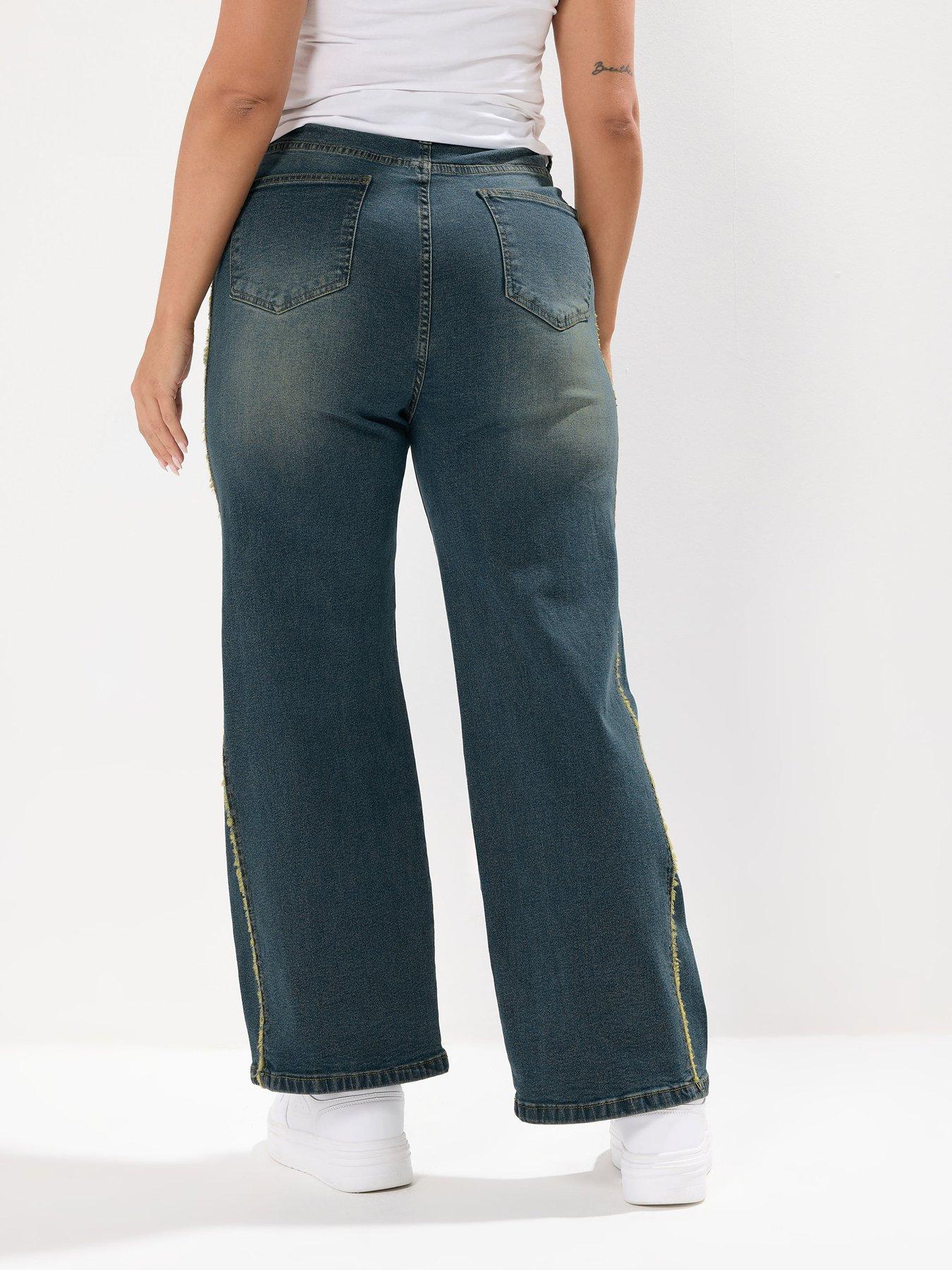 Image 2 of 4 of Yours Curve Raw Side Seam Wide Leg Jeans - Blue