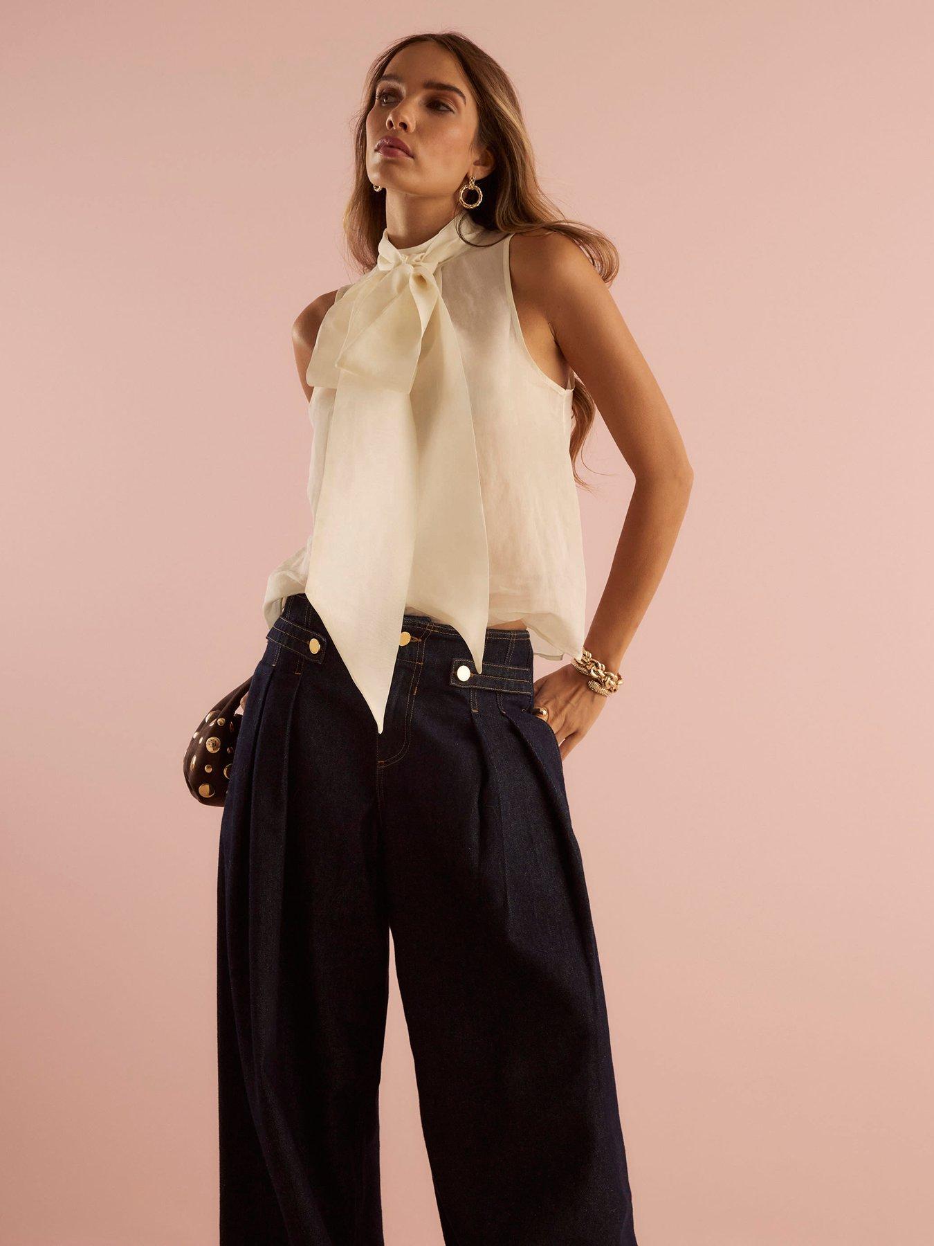 undefined Pussybow Neck Tie Blouse - Cream