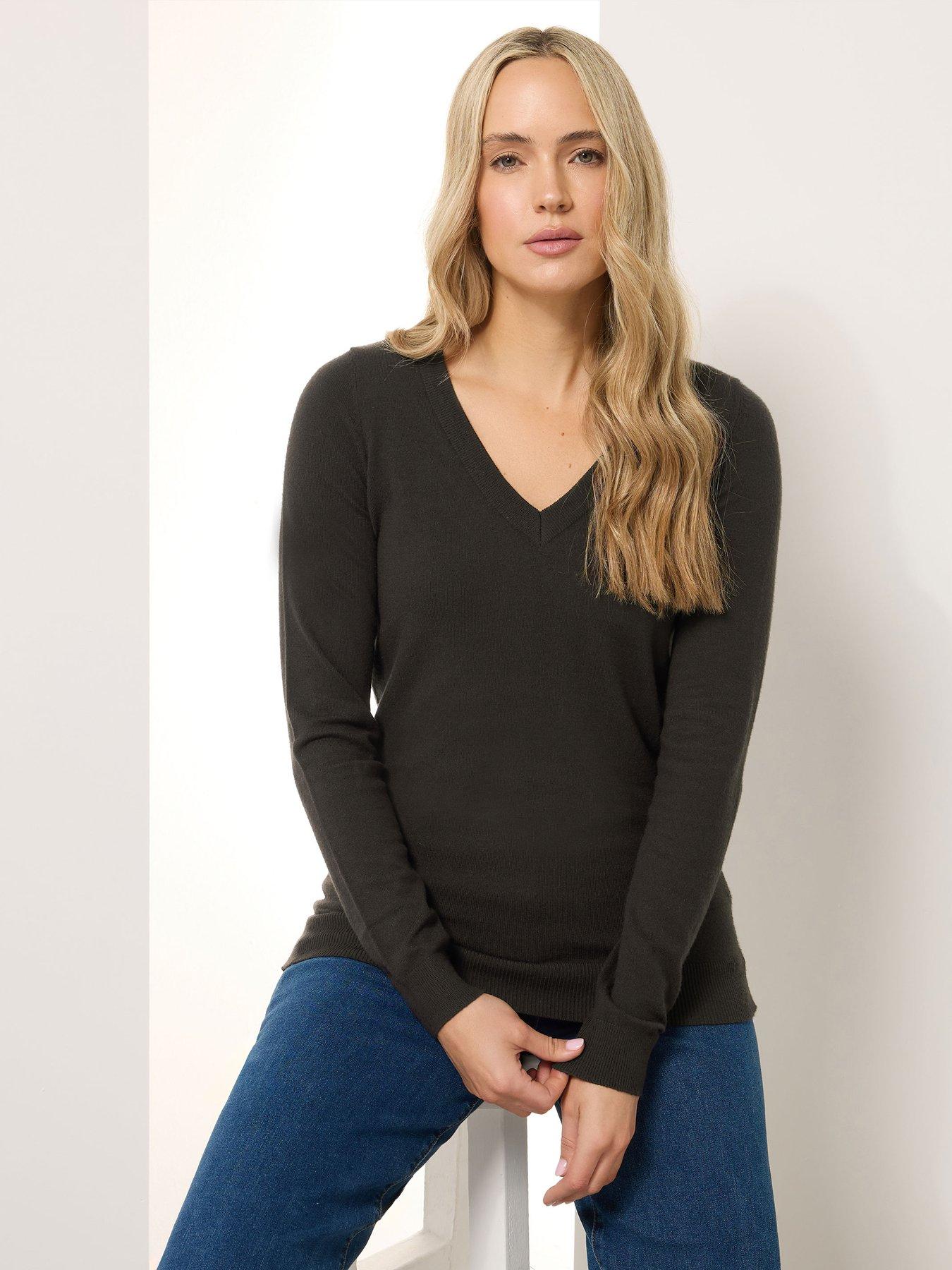 undefined Tall V Neck Jumper - Brown