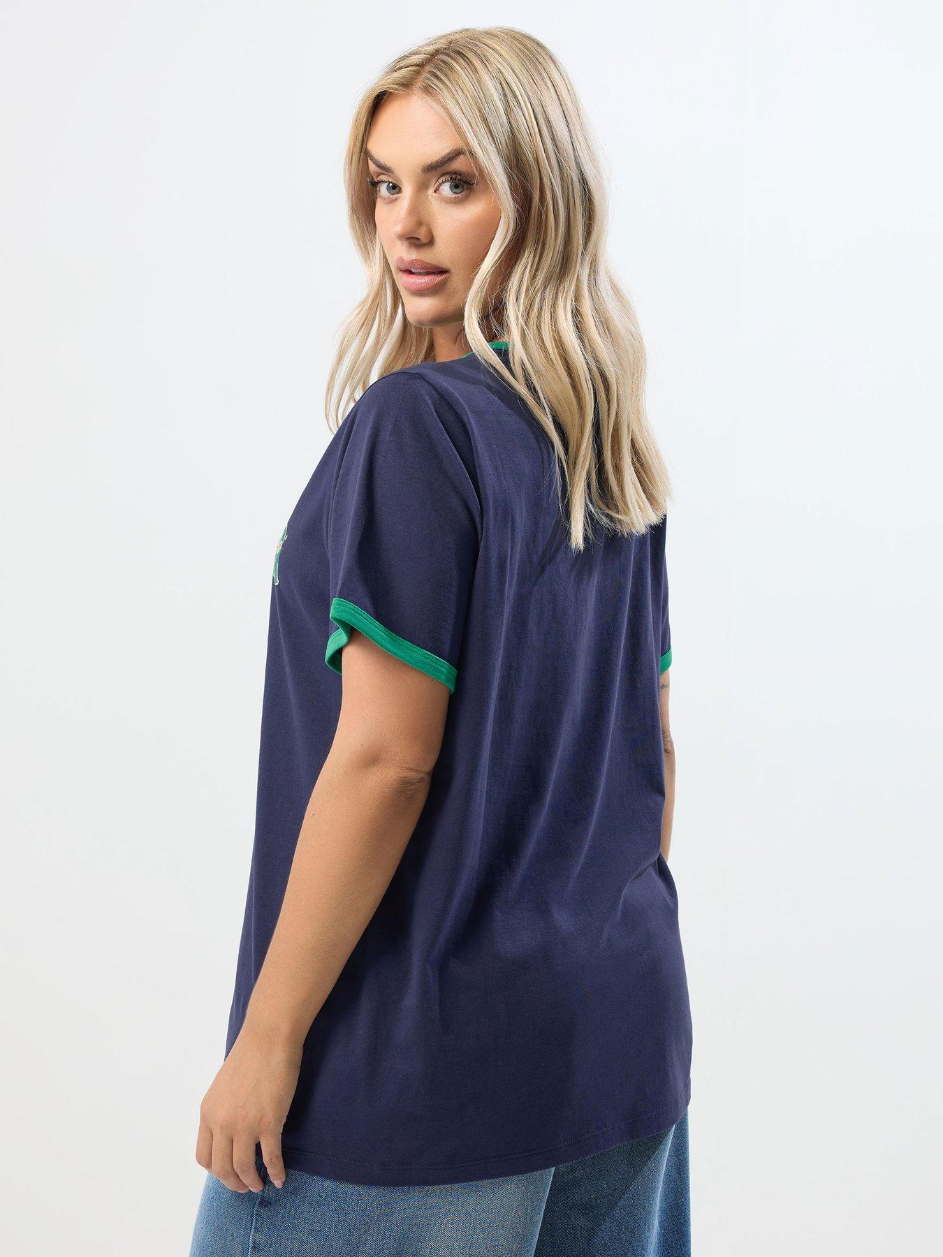Image 2 of 5 of Yours Curve Placement Set In Sleeve T-Shirt - Blue