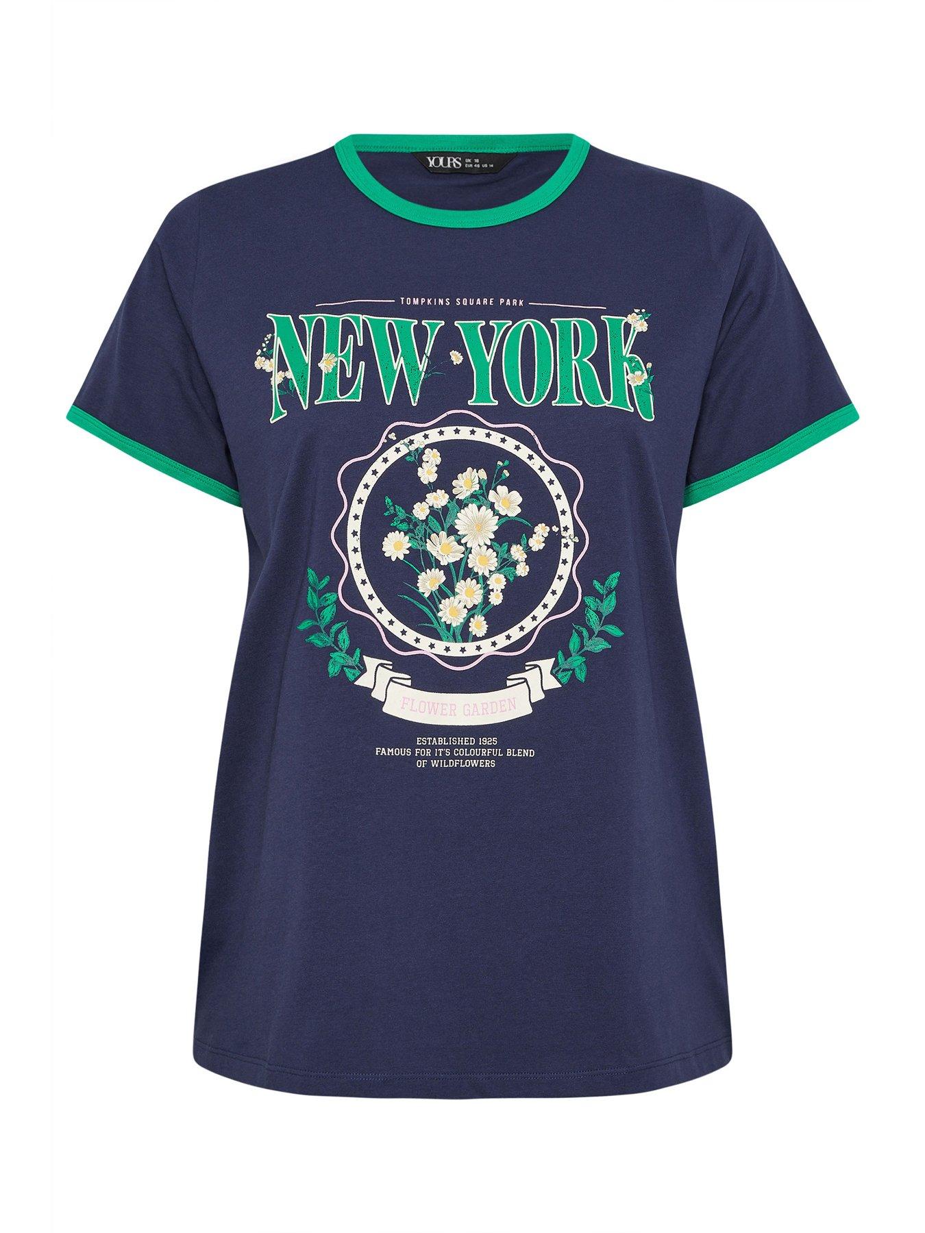 Image 5 of 5 of Yours Curve Placement Set In Sleeve T-Shirt - Blue
