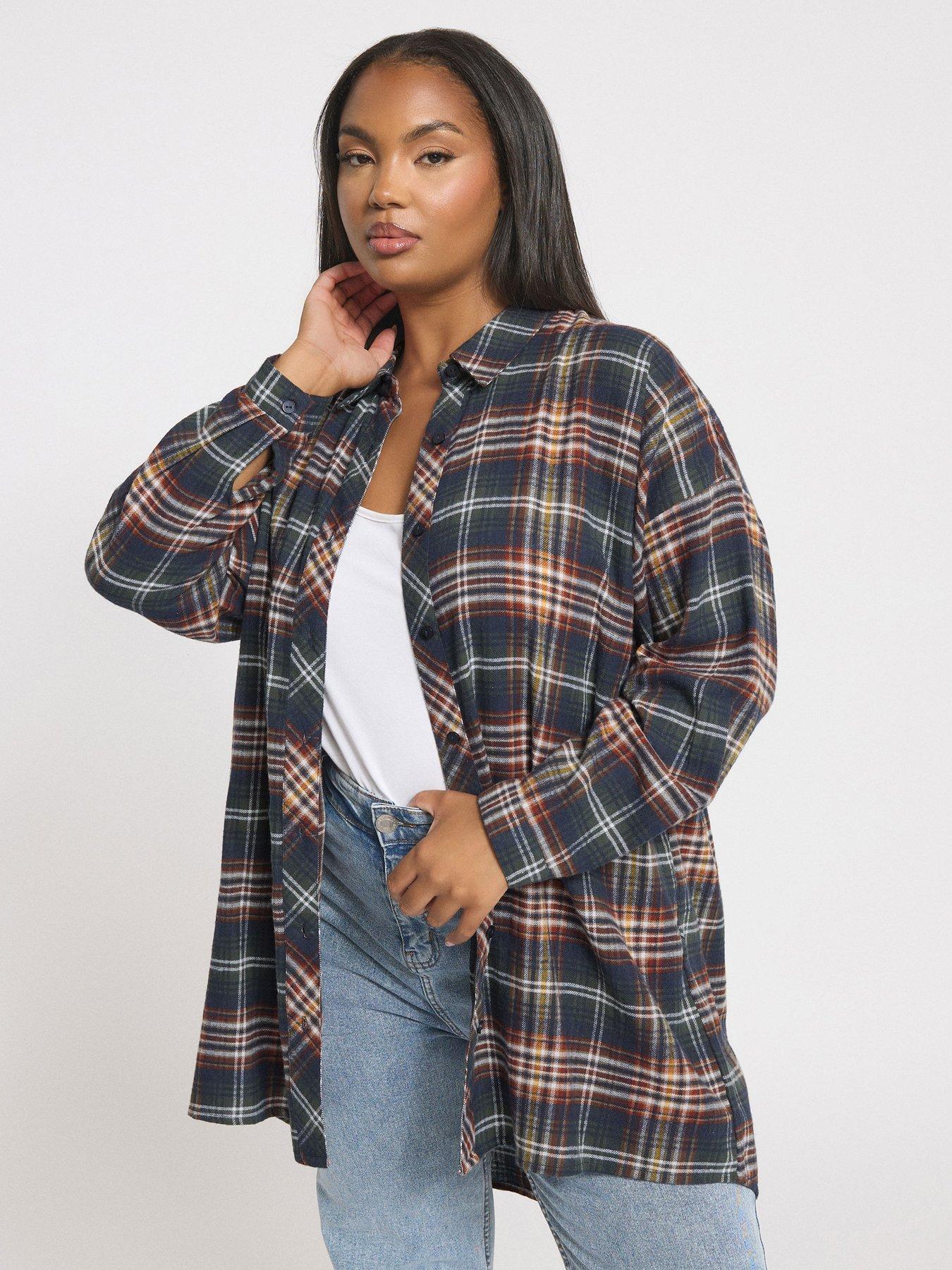 undefined Curve Oversized Check Shirt - Blue