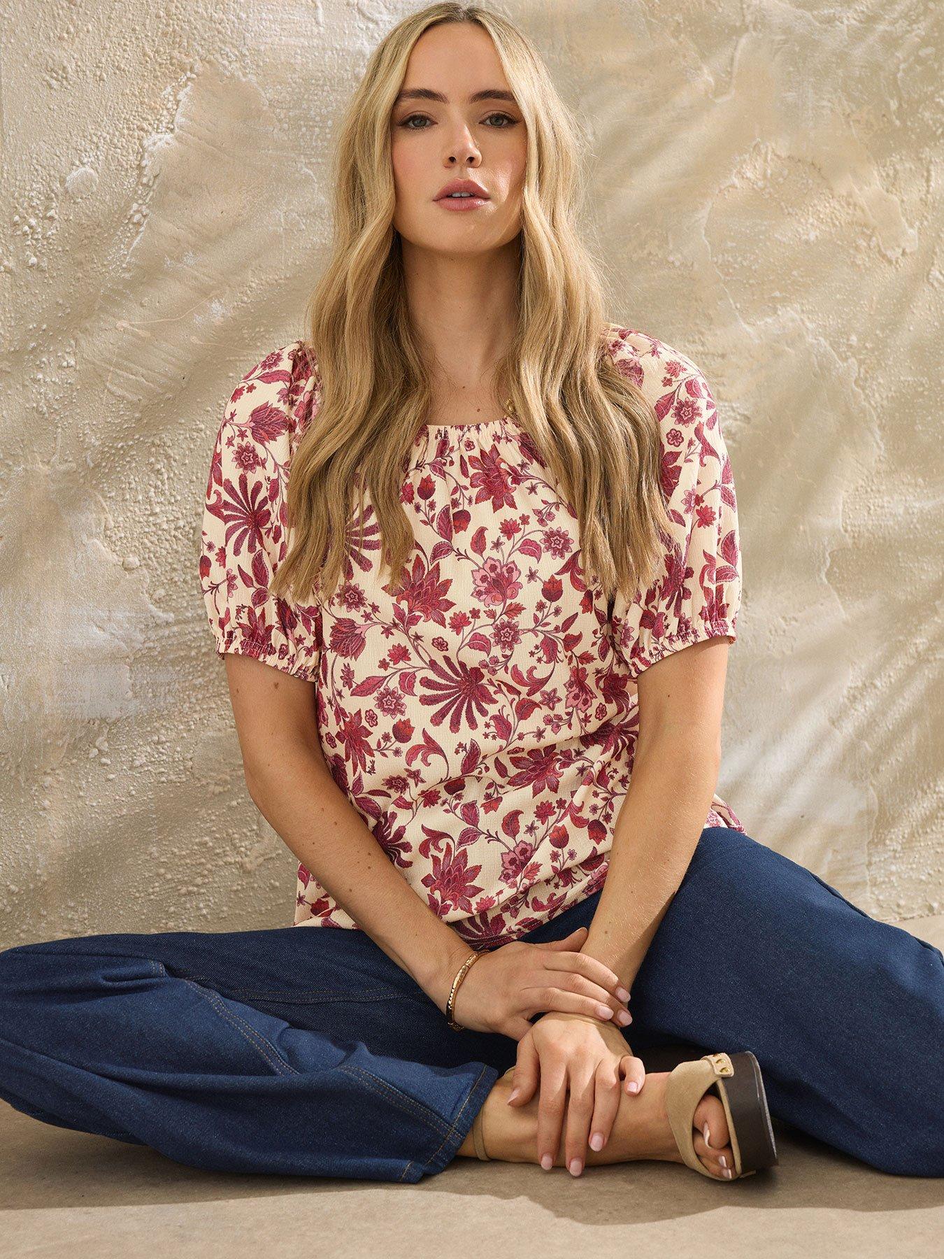undefined Tall Floral Gypsy Top - Ivory