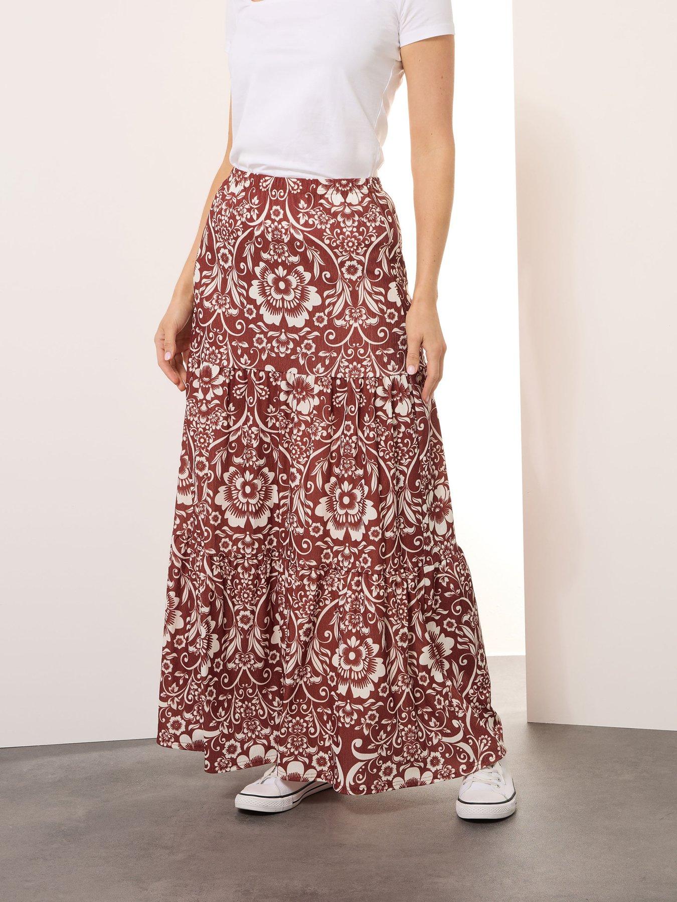 undefined Tall Floral Tiered Maxi Skirt - Red