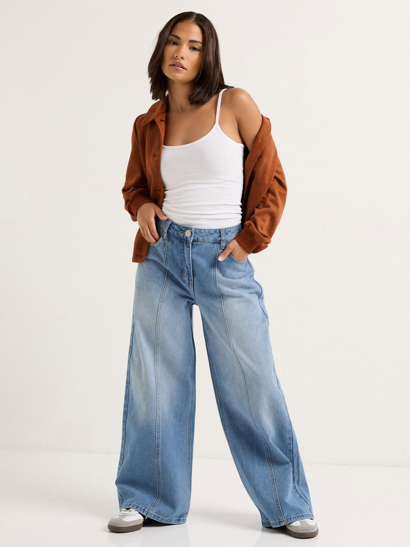 undefined Petite Seam Front Wide Leg Jean - Blue