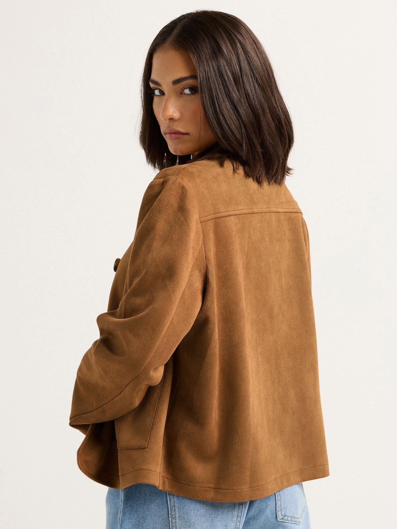 Image 2 of 4 of PixieGirl Petite Suedette Patch Pocket Jacket - Brown