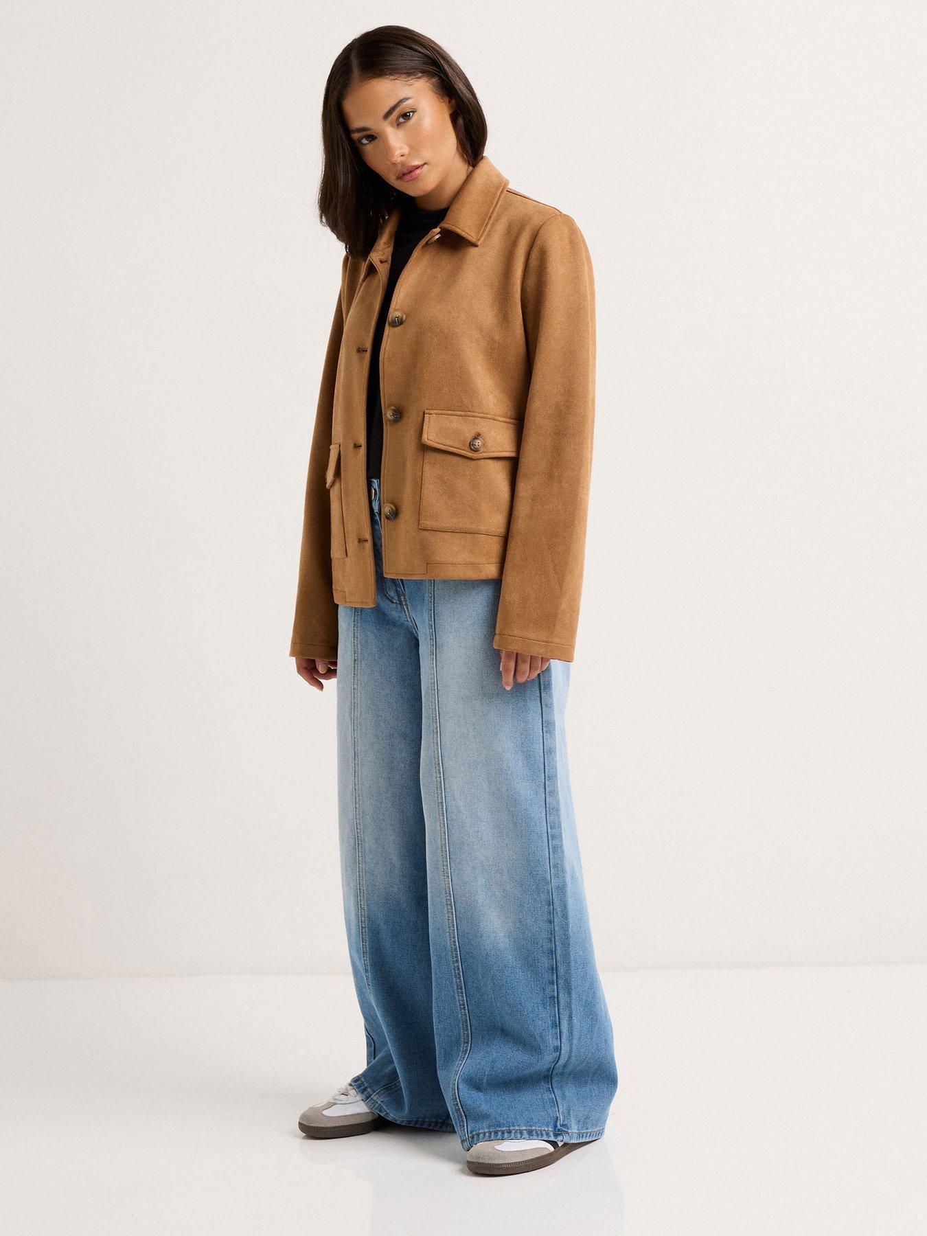 Image 3 of 4 of PixieGirl Petite Suedette Patch Pocket Jacket - Brown