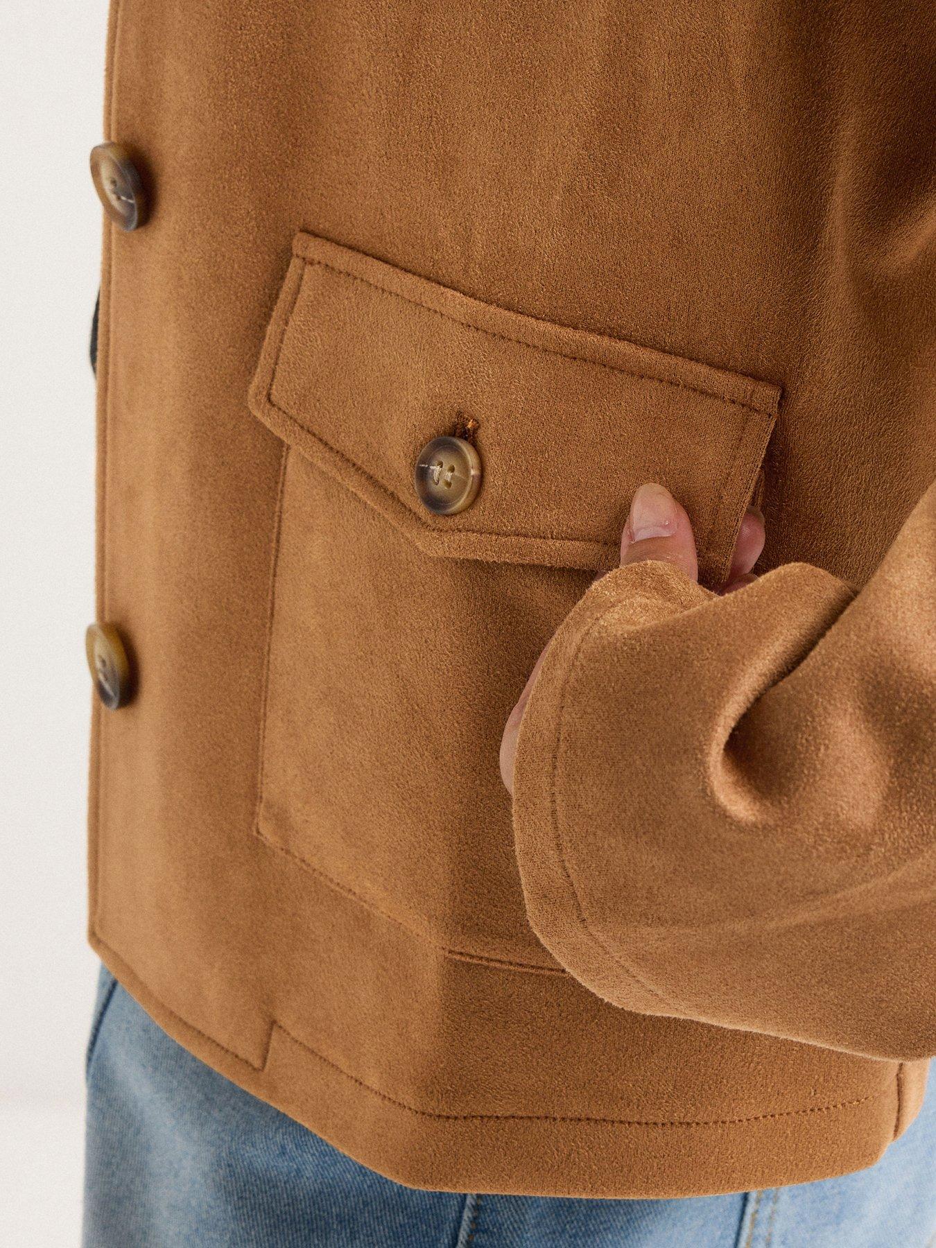 Image 4 of 4 of PixieGirl Petite Suedette Patch Pocket Jacket - Brown