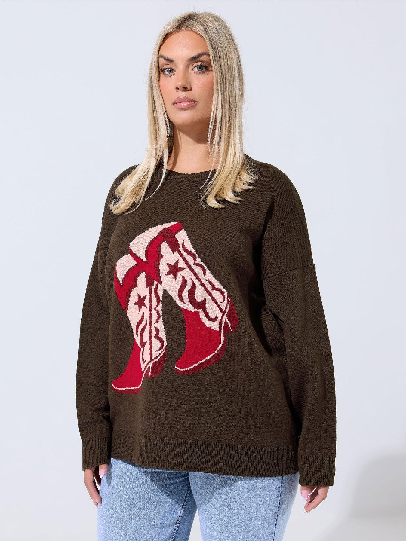 undefined Curve Cowboy Boot Jumper - Brown