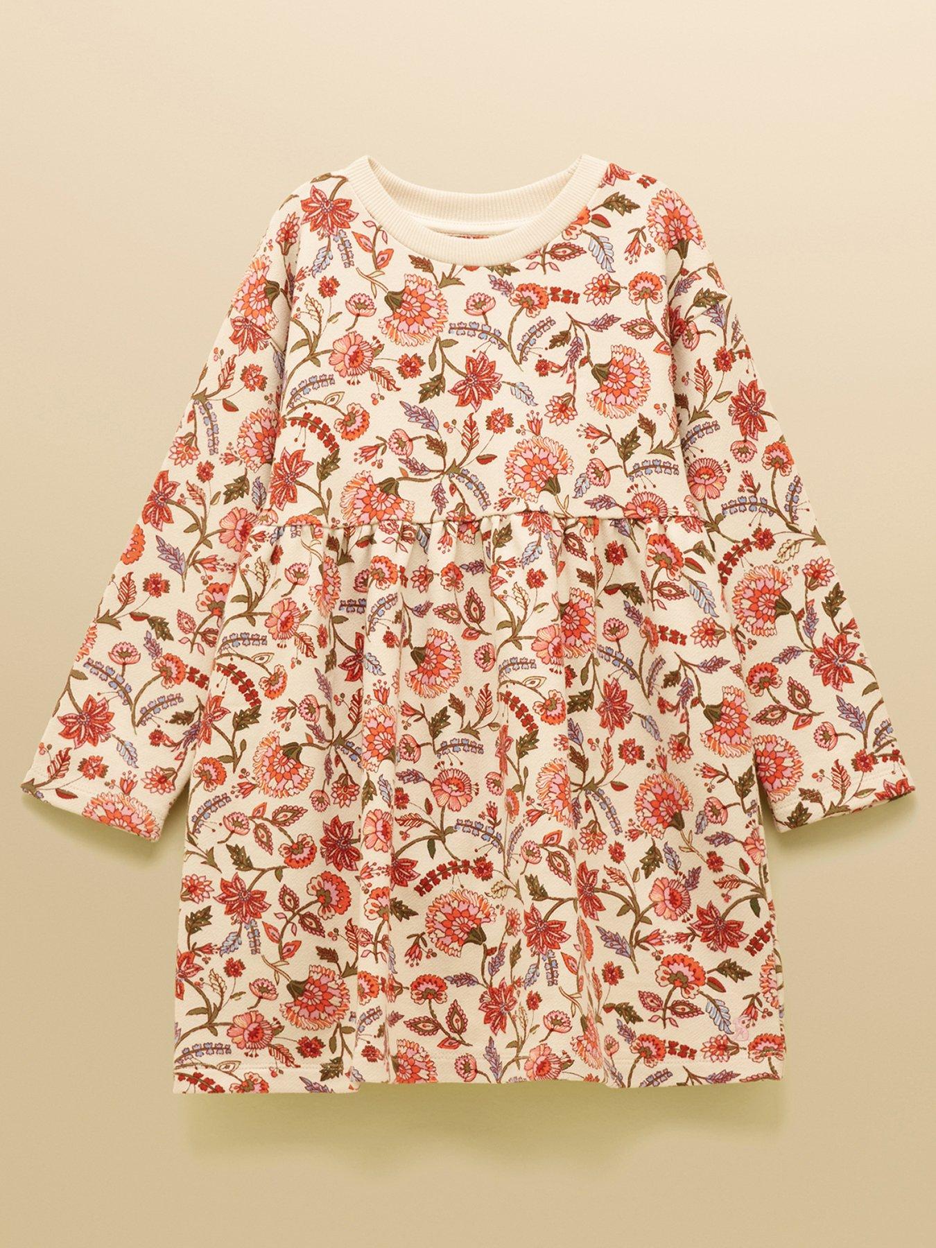 Joules Girls Emma Long Sleeve Floral Dress - Cream