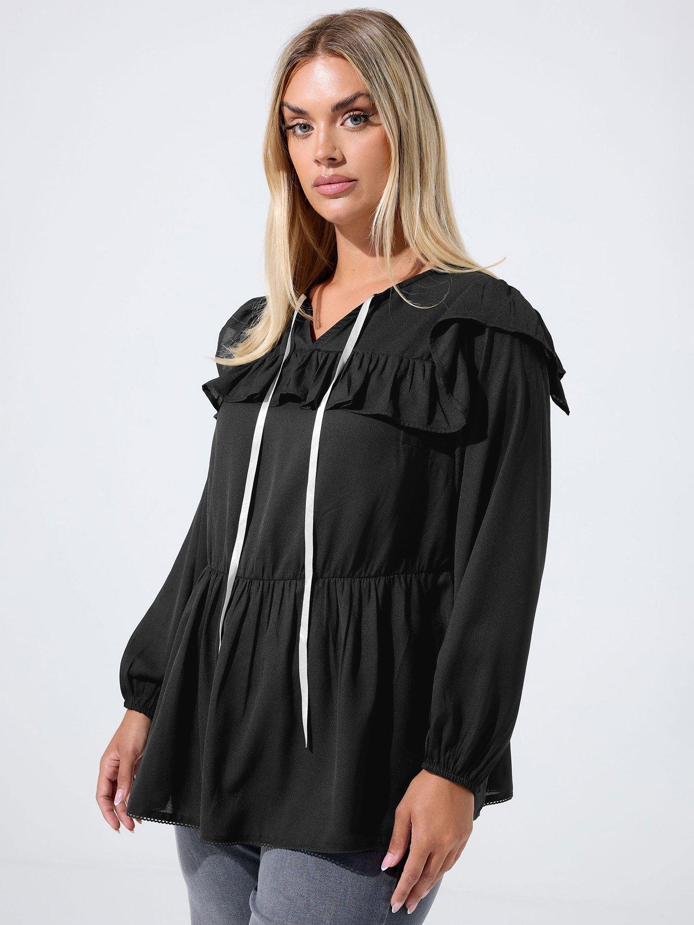 undefined Curve Frill Neck Contrast Blouse