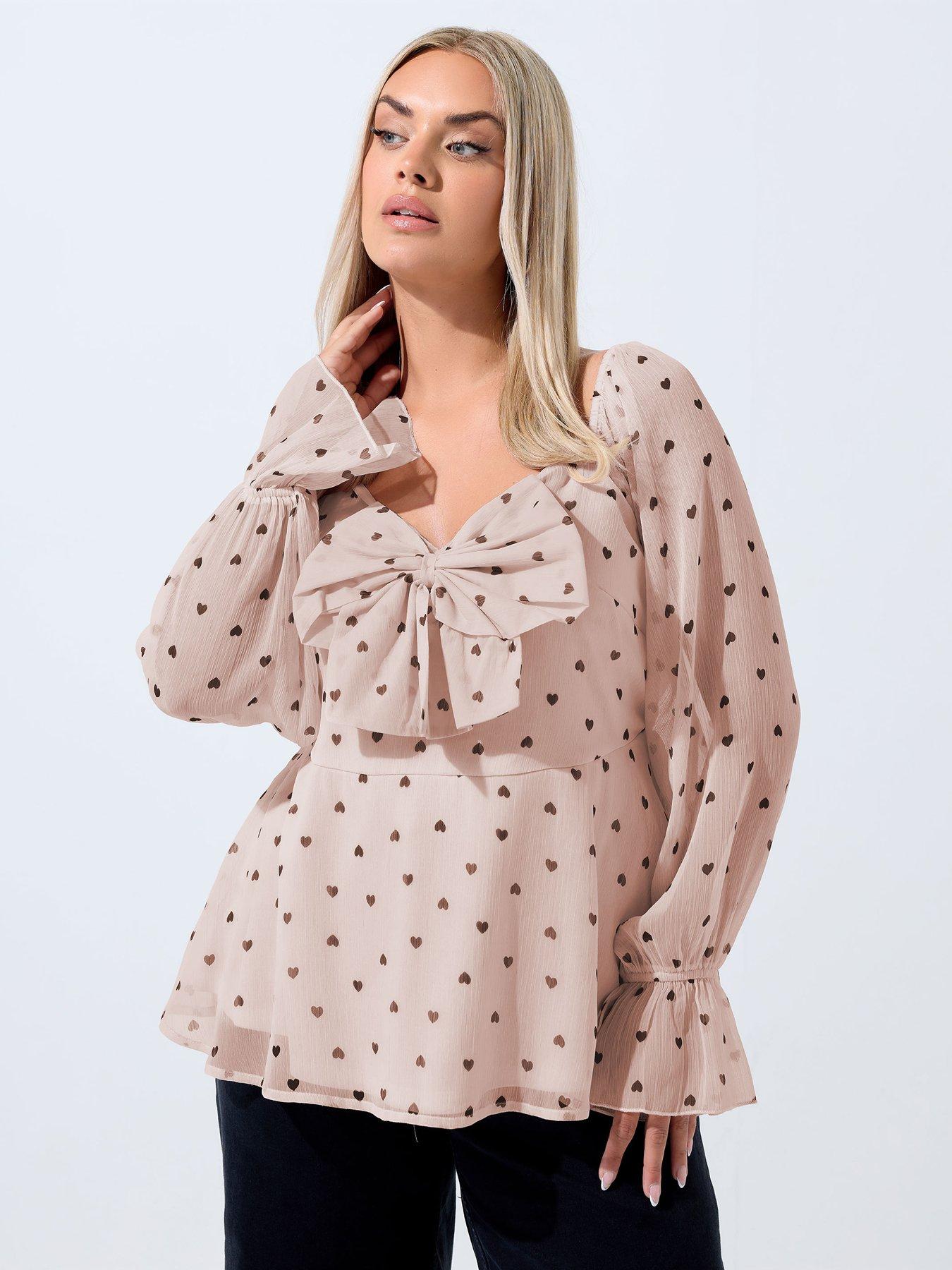undefined Curve Chiffon Bow Top - Pink